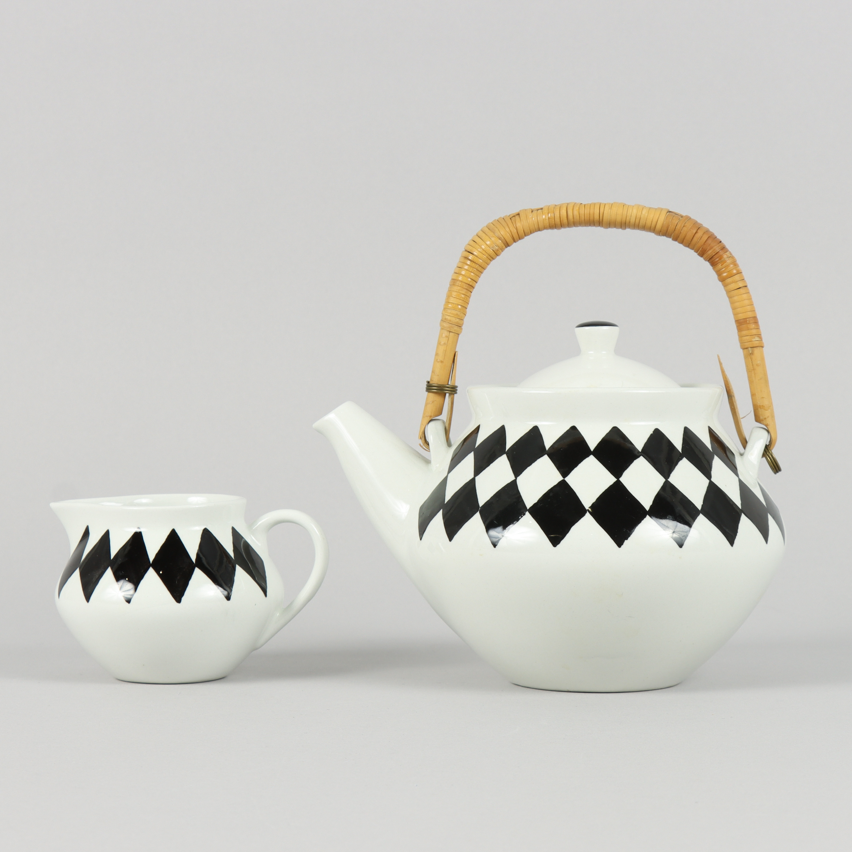 KARIN BJÖRQUIST. KAFFEKANNA OCH GRÄDDKANNA Gustavsberg Svart Ruter.
