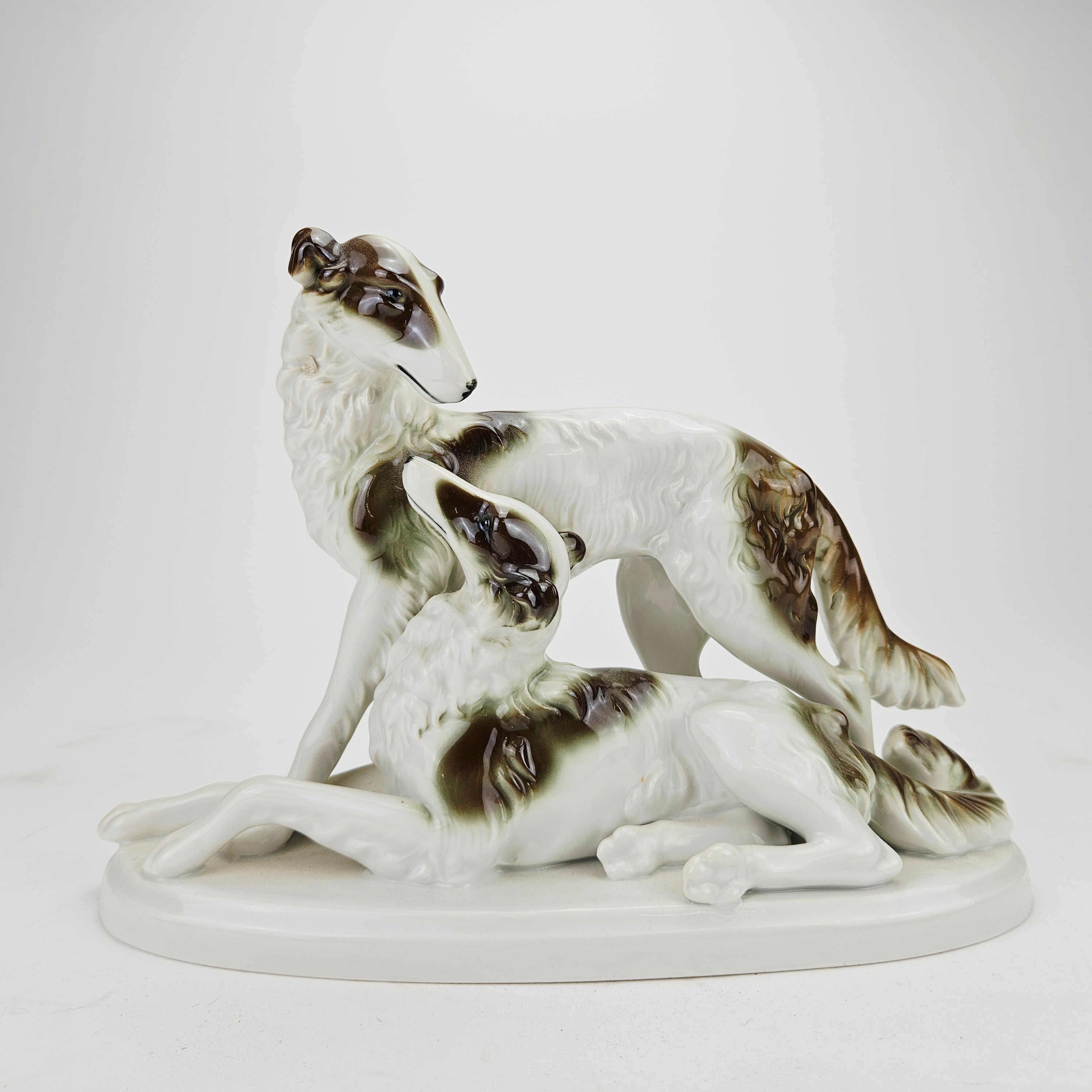 FIGURIN, porslin, Borzoi, Gerold Porzellan Bavaria, Västtyskland.