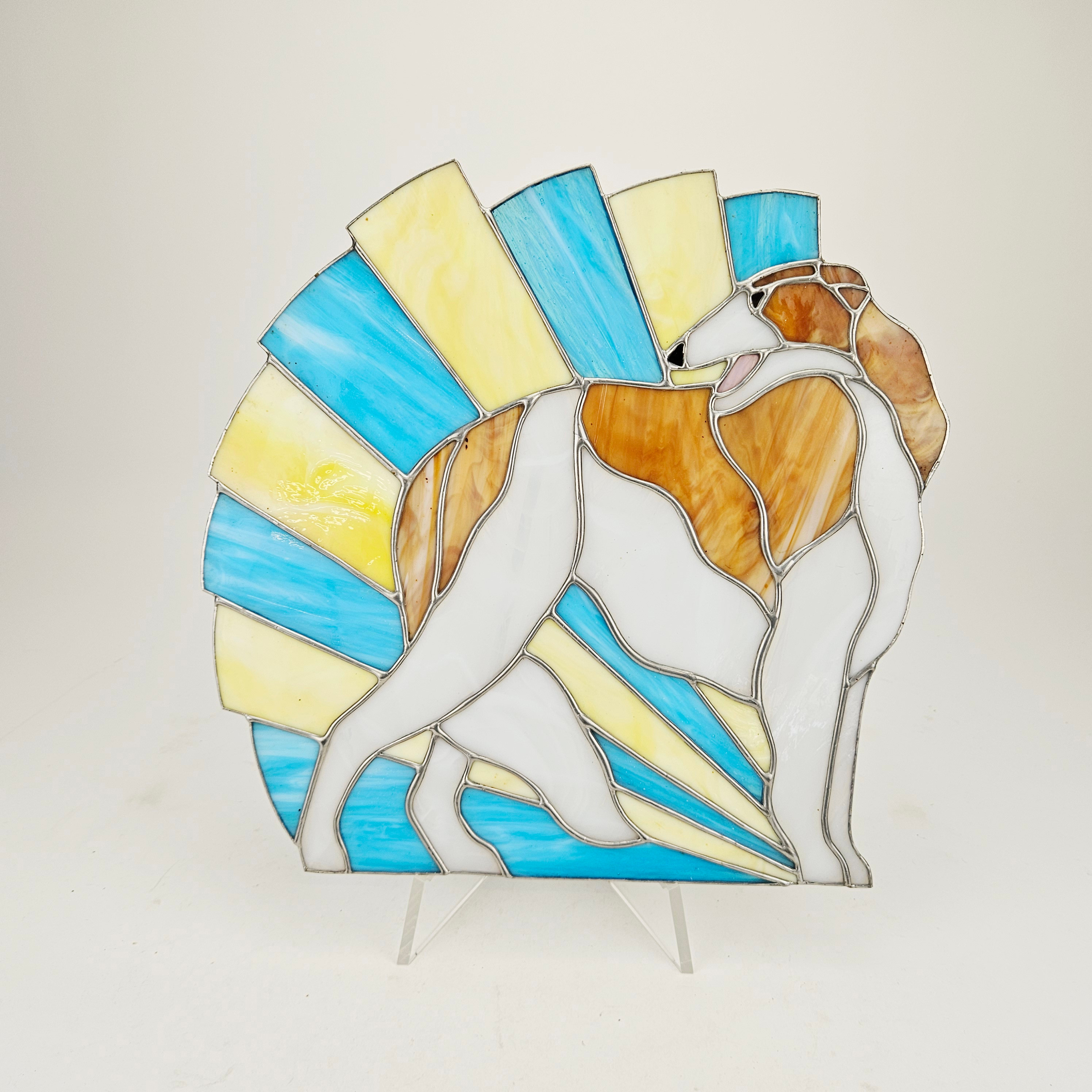 FÖNSTERDEKORATION, blyinfattat glas, Art Deco-stil, dekor med Borzoi, 1900-tal.