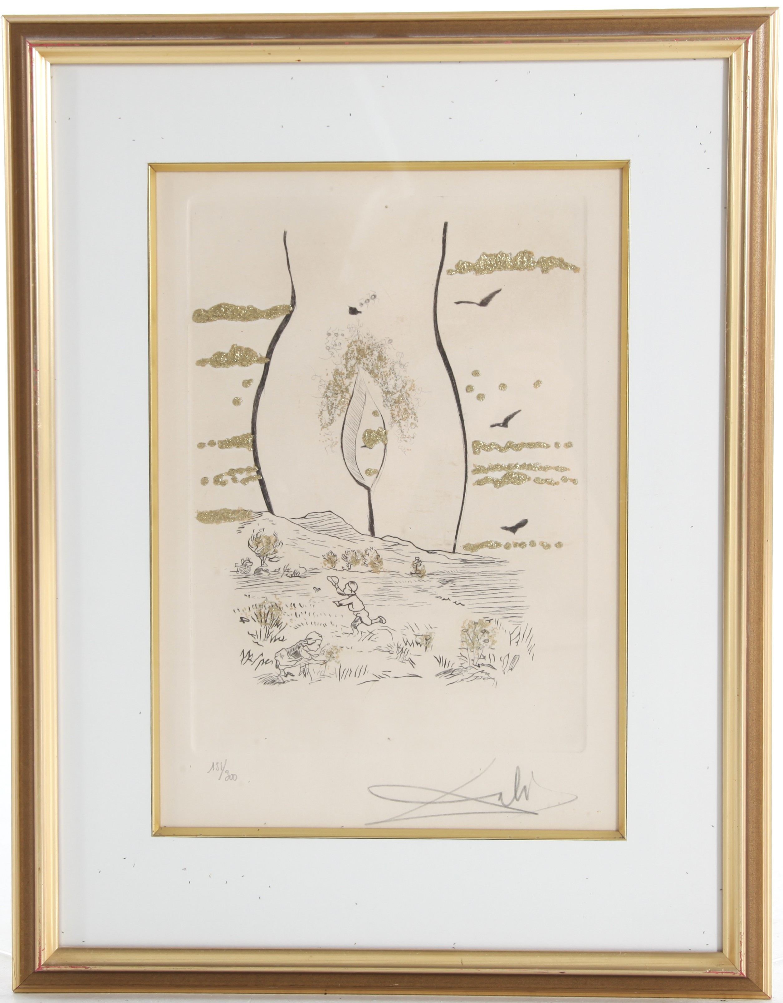 SALVADOR DALÍ. 1904-1989. Torrnålsetsning "A léternelle Madame", ur sviten "Les Amours Jaunes" 1974, numrerad 151/300, signerad.