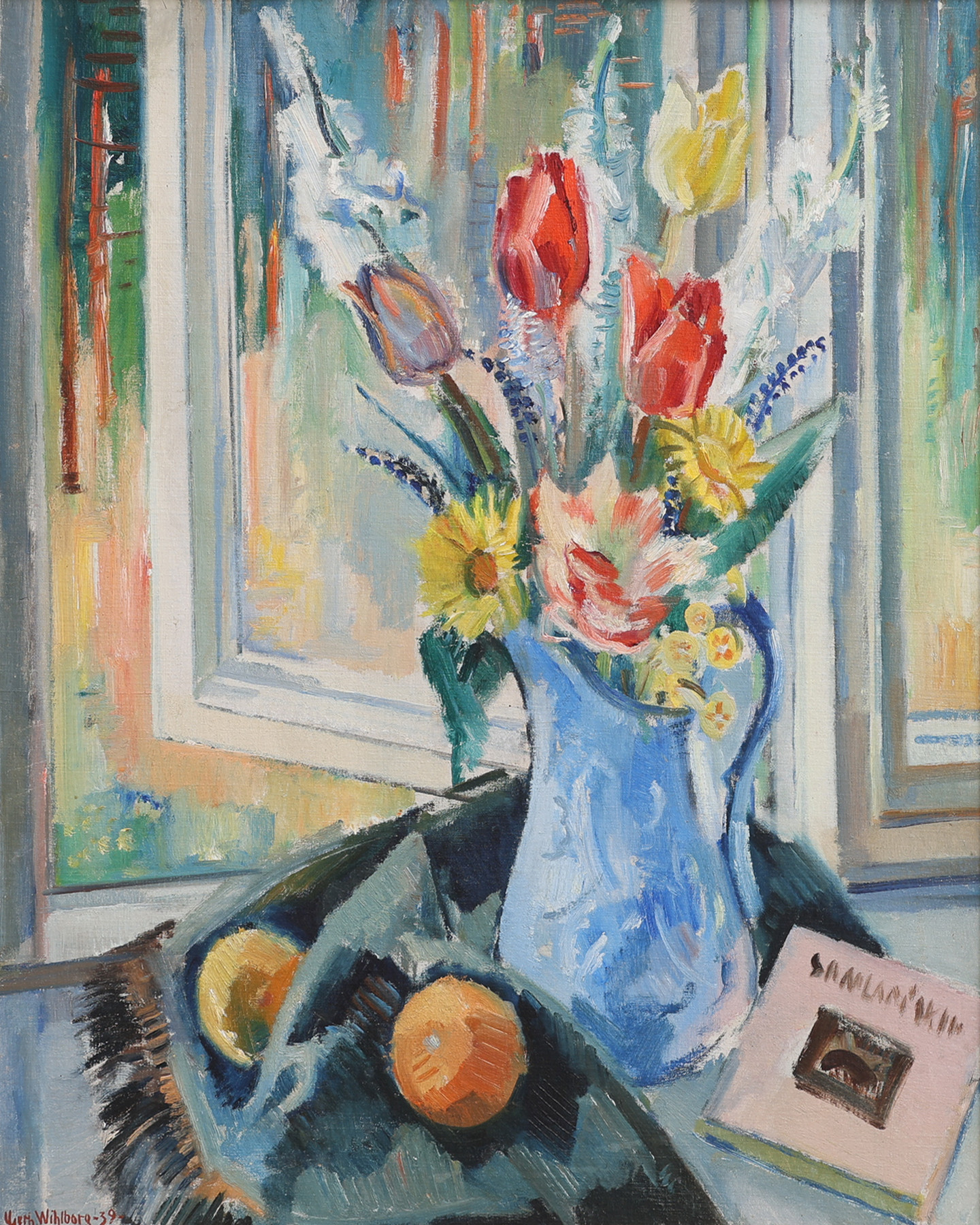 GERHARD WIHLBORG. BLOMSTERSTILLEBEN MED APELSINER.