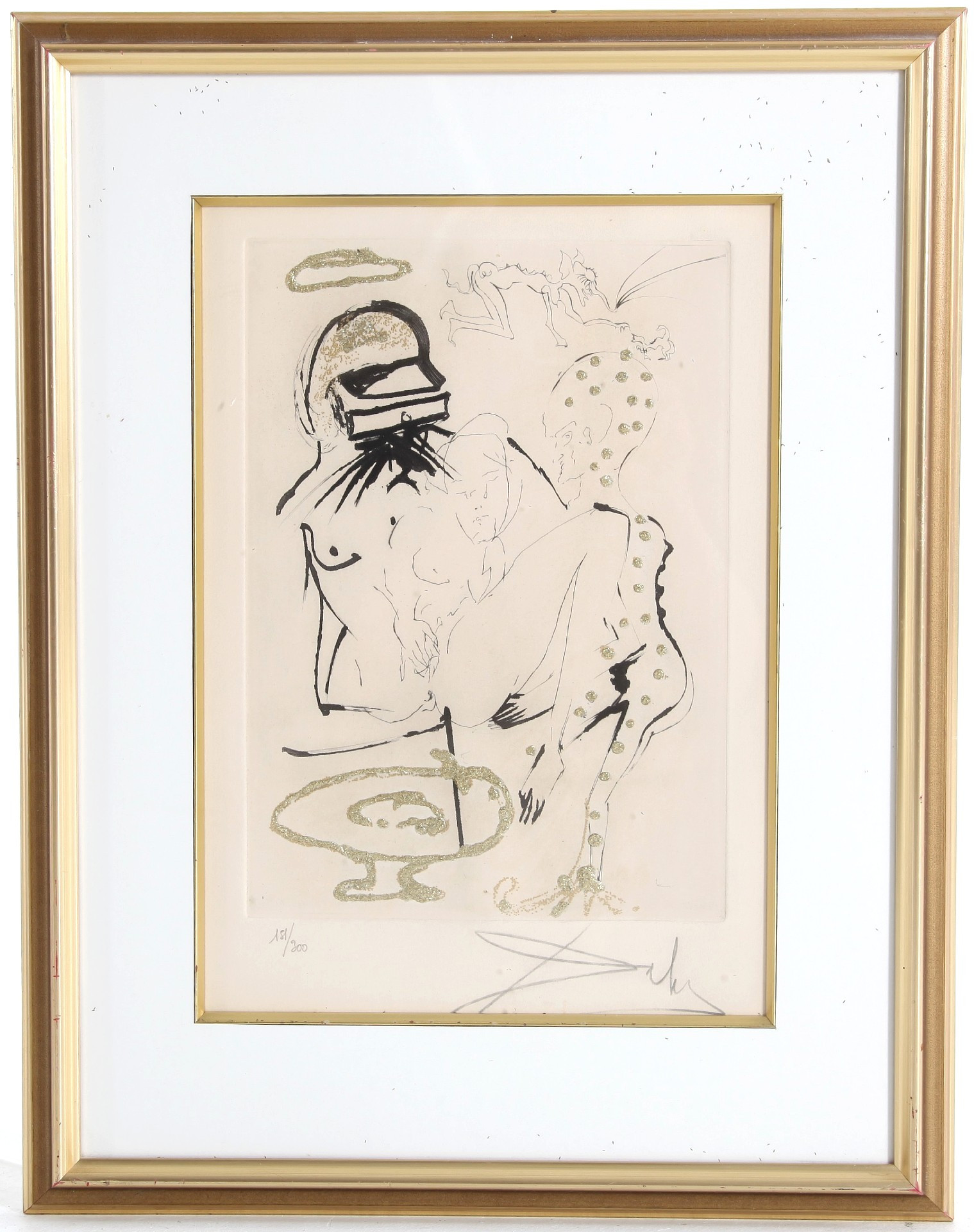 SALVADOR DALÍ. 1904-1989. Torrnålsetsning "Duel aux camélias", ur sviten "Les Amours Jaunes" 1974, numrerad 151/300, signerad.