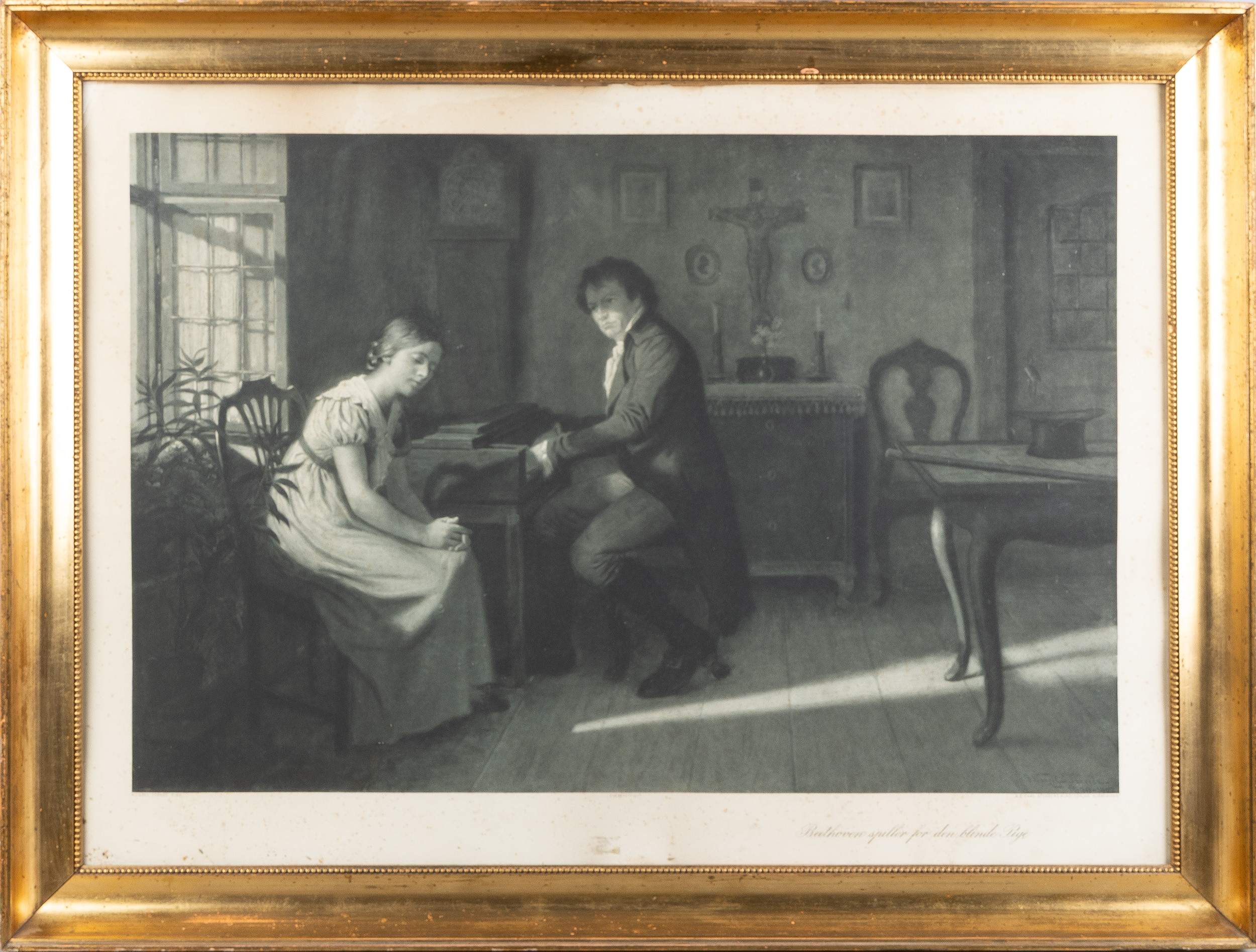 WENZEL TORNÖE. EFTER. "Beethoven spiller for den blinde pige", grafiskt tryck, 1900-tal.