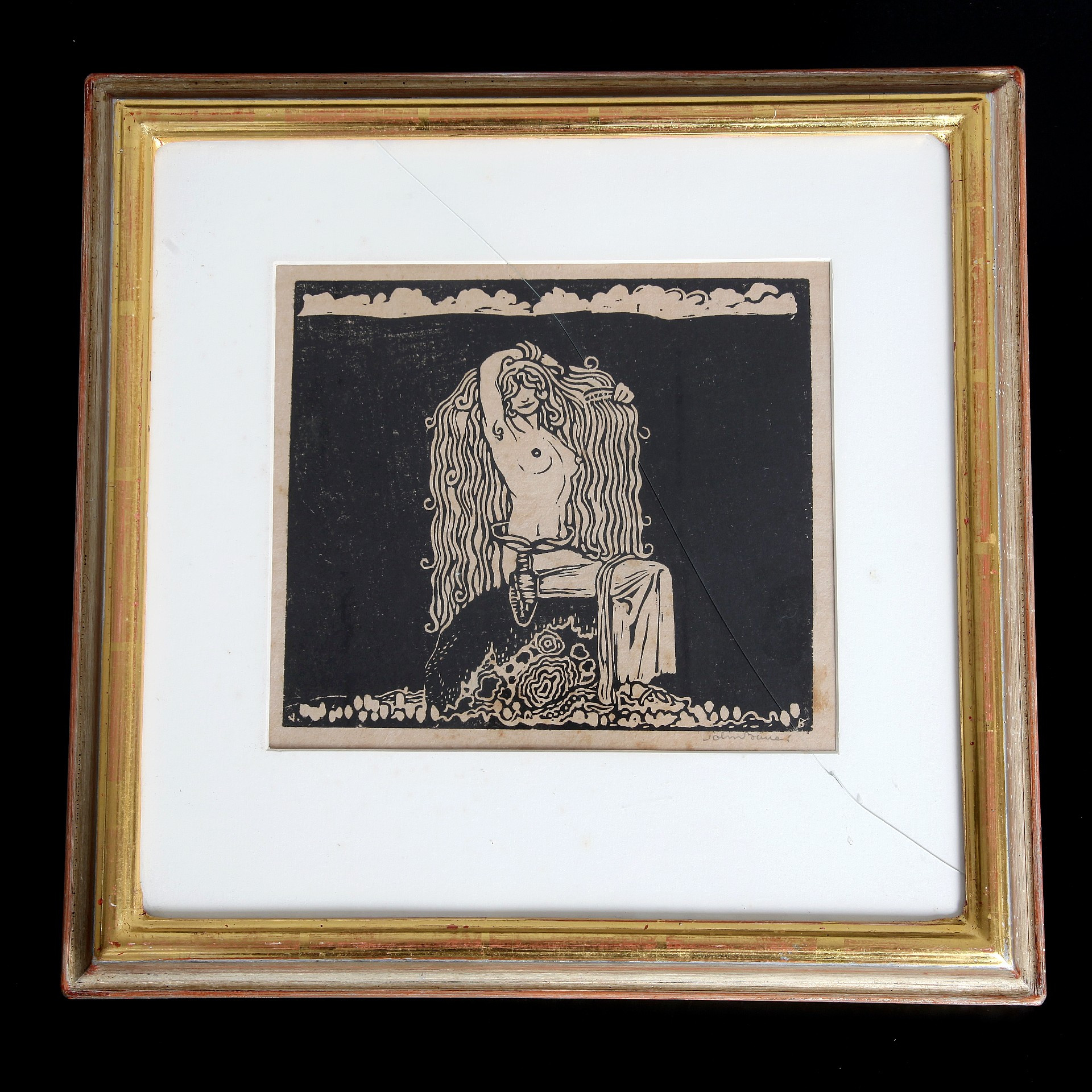JOHN BAUER. 1882-1918. Träsnitt "Sagoflickan", signerad i blyerts.
