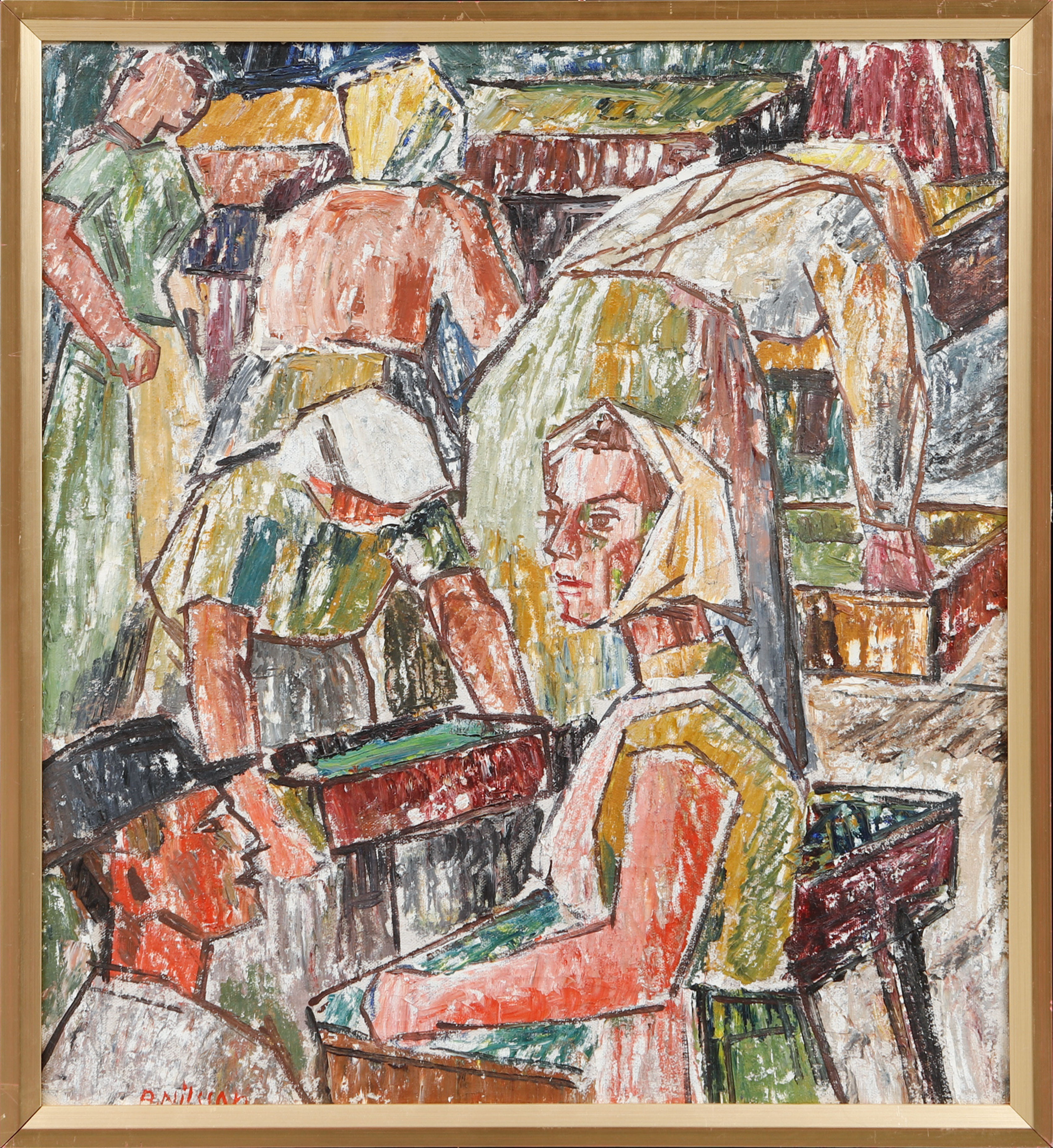 ARVID NILSSON. Komposition med figurer, olja på duk, signerad.