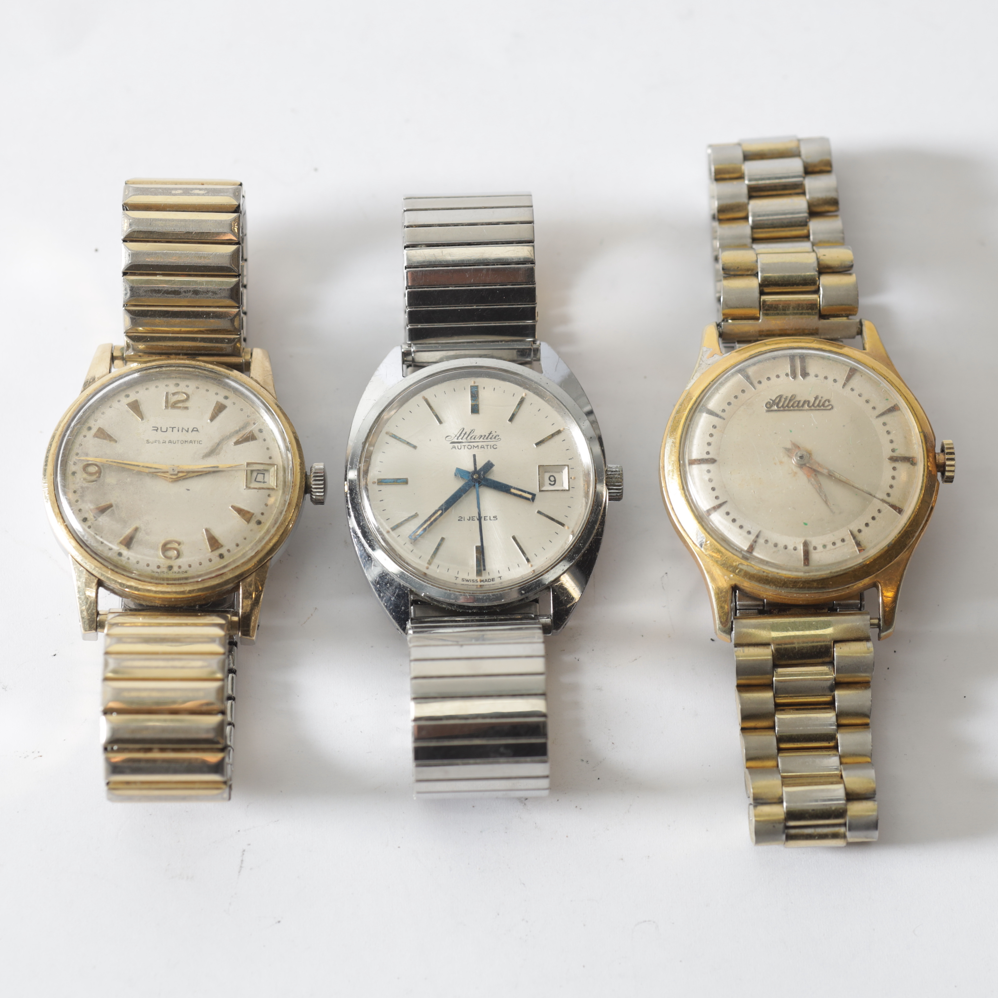 ARMBANDSUR, 3 st, Atlantic & Rutina, manuell & automatisk, 1900-tal.