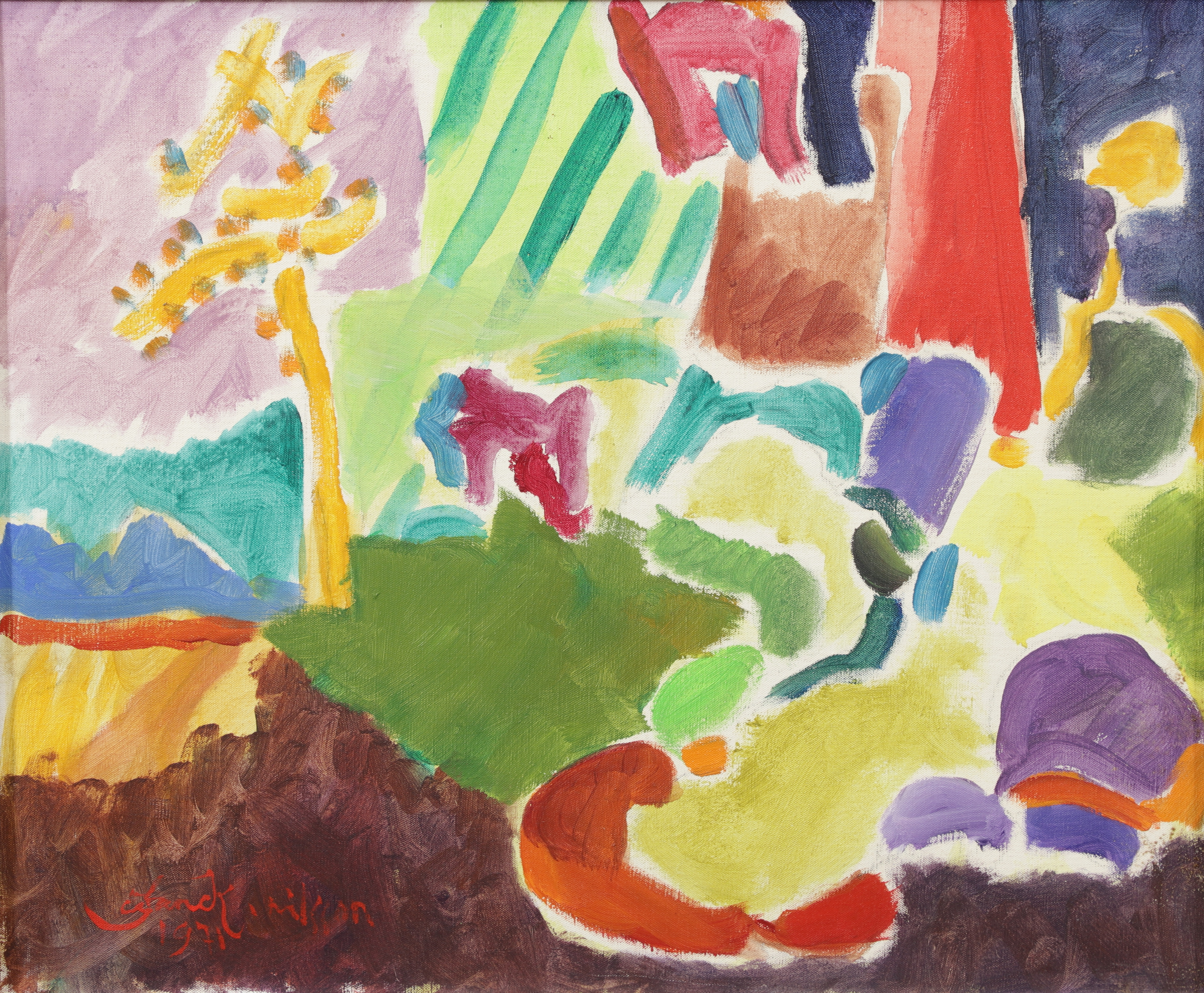 ROLAND K NILSSON. "Cirkus", olja på duk, signerad och daterad 1971.