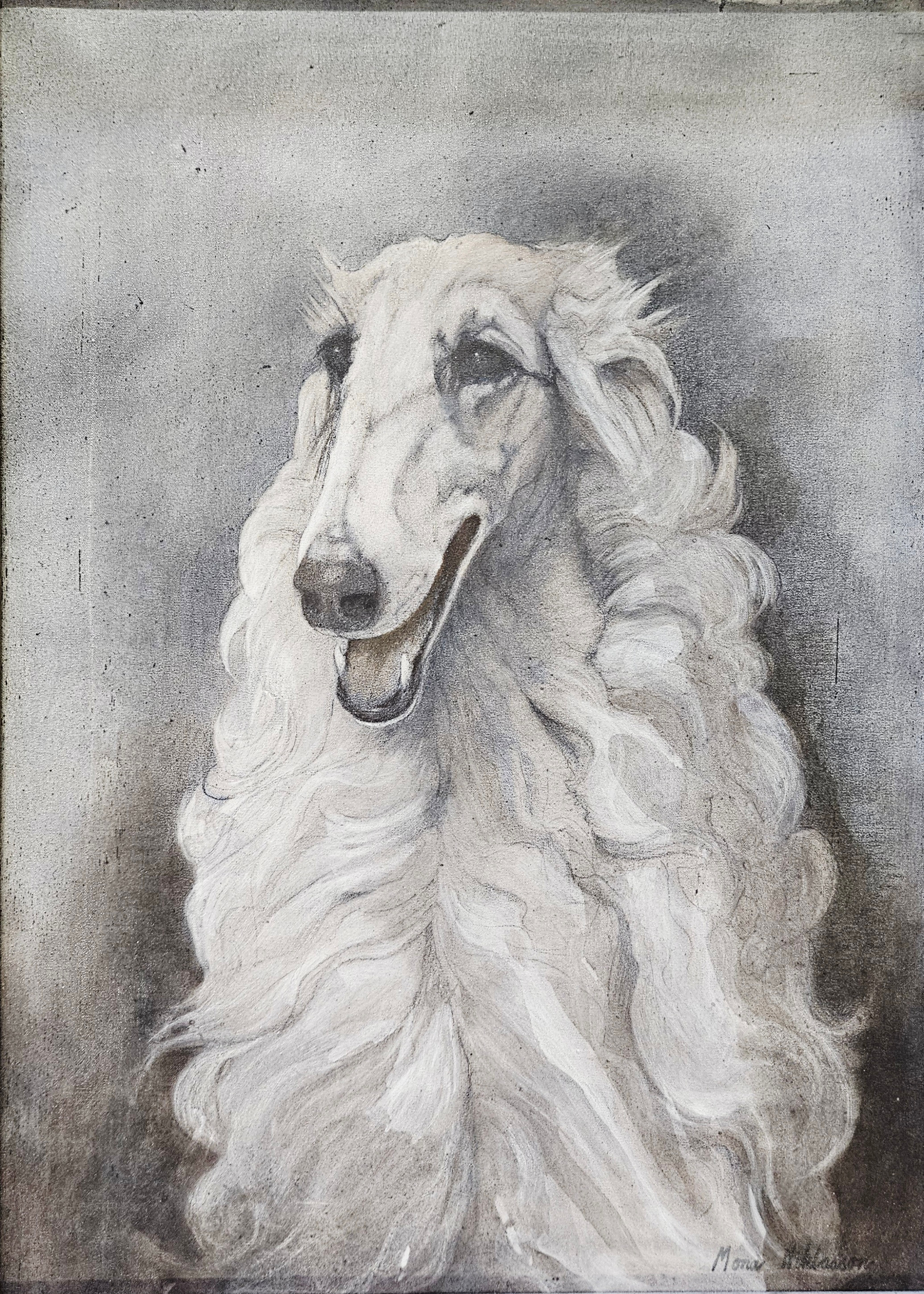 MONA NIKLASSON. Borzoi. Blandteknik, signerad Mona Niklasson.