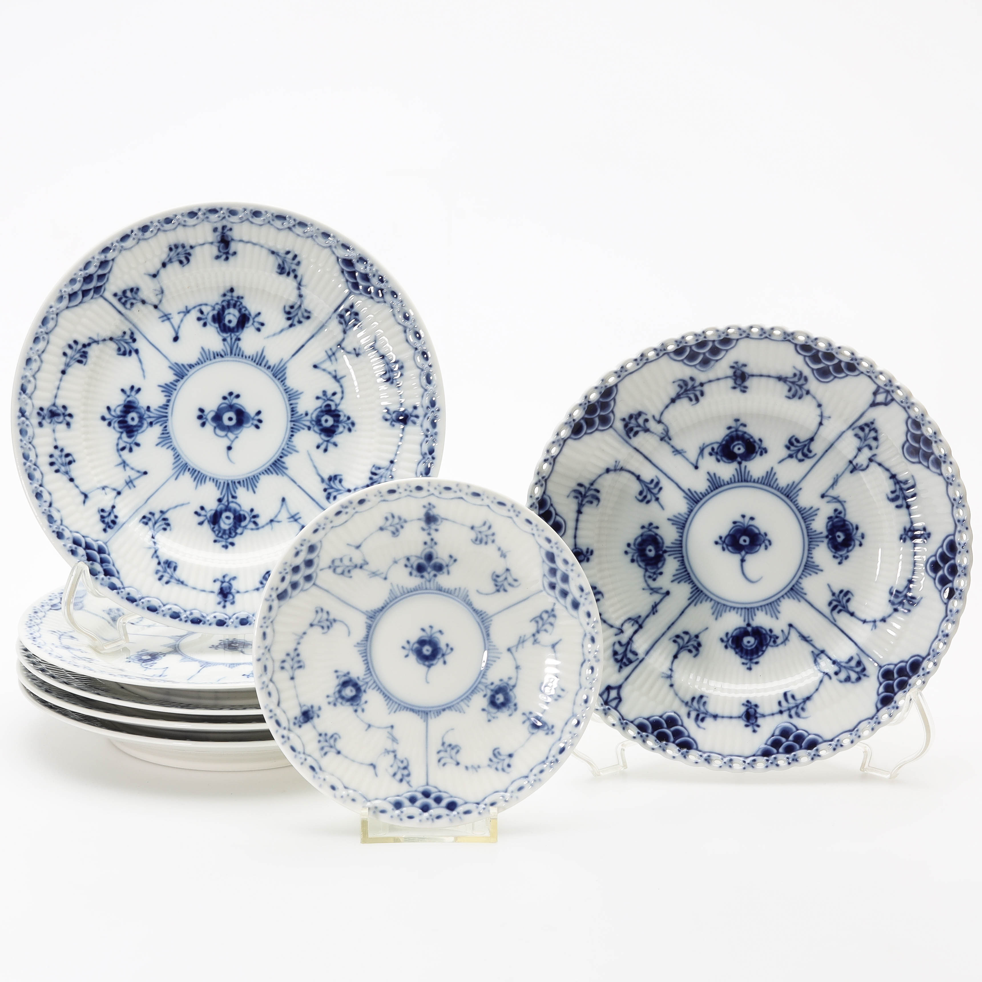 SERVISDELAR, 7 delar, "Musselmalet", porslin, Royal Copenhagen, Danmark.