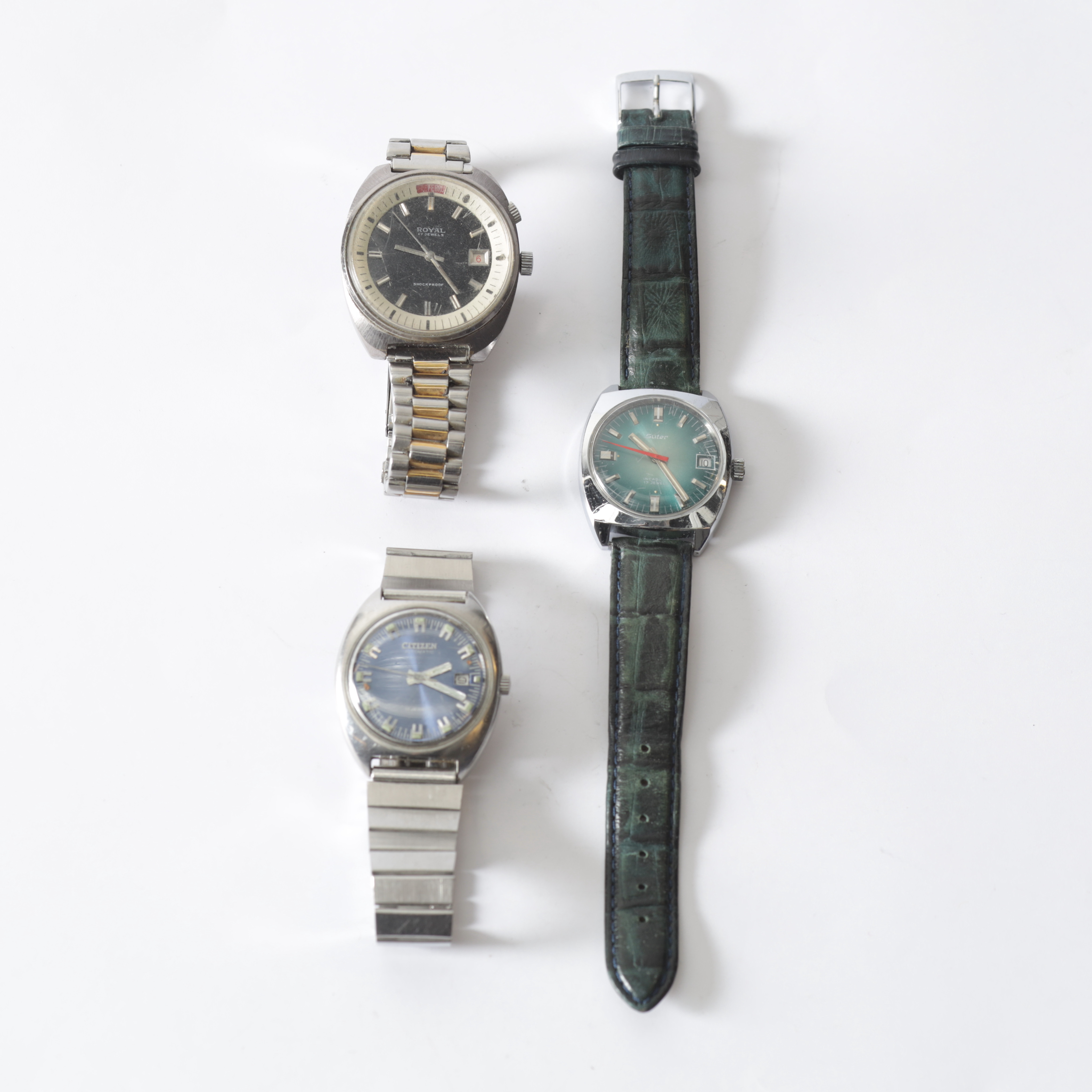 ARMBANDSUR, 3 st, bl.a. Royal & Citizen, manuell och automatisk, 1900-tal.