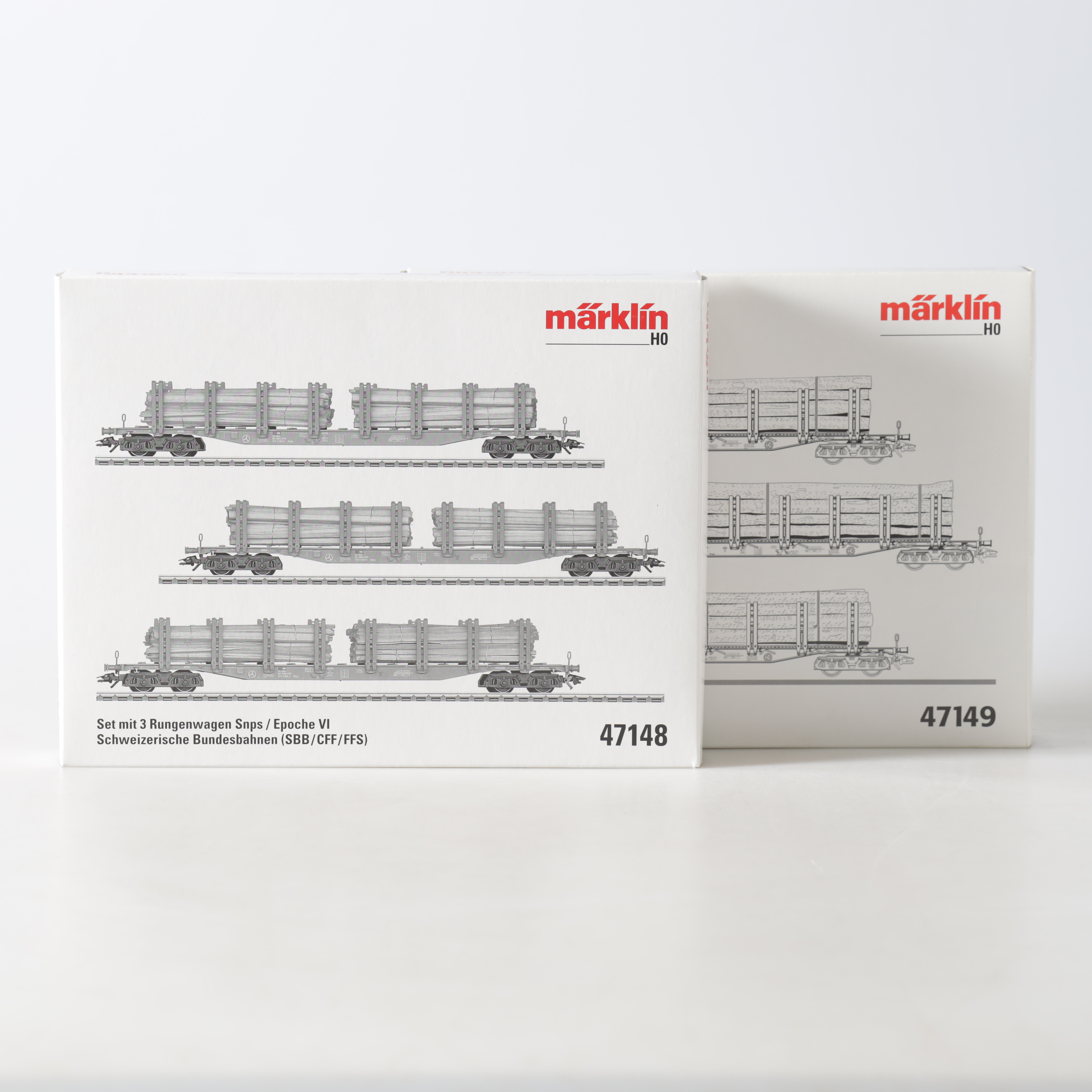 VAGNSET, 2 st. H0, 47148 samt 47149, Timmervagnar, SBB, Märklin.