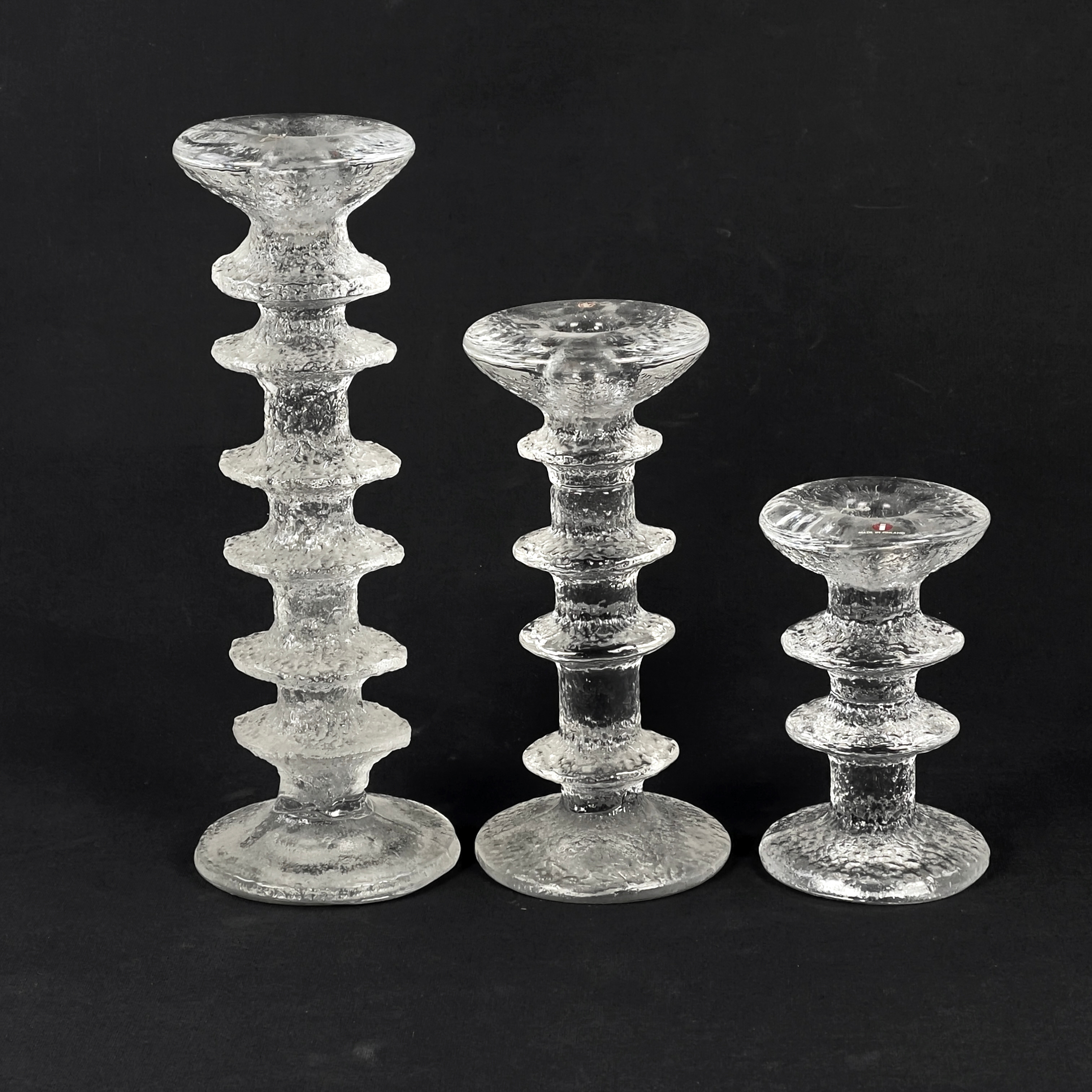 TIMO SARPANEVA. Ljusstakar, 3 st, glas, "Festivo", Iittala, Finland.