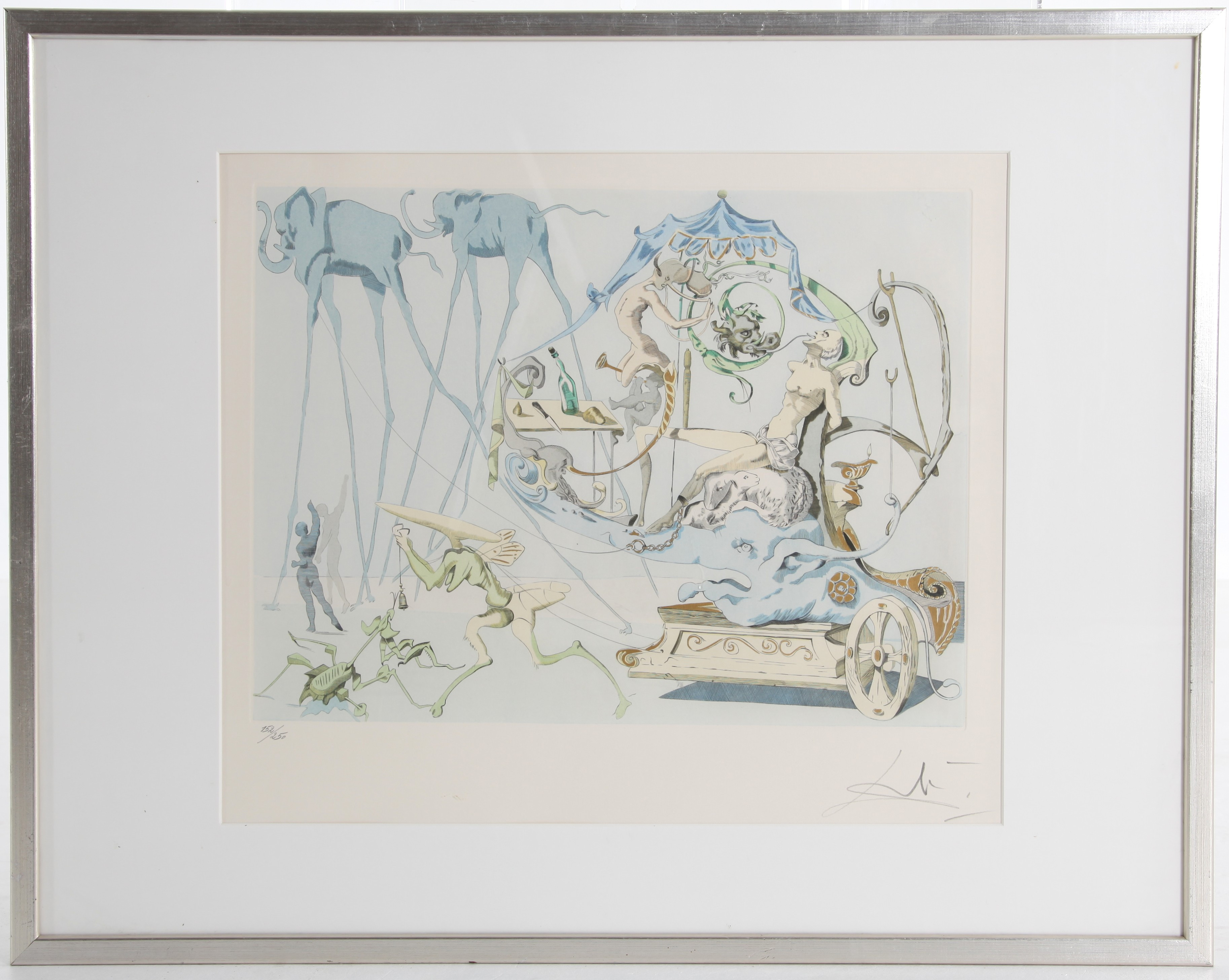 SALVADOR DALÍ. 1904-1989. "Dionysos", handkolorerad akvatintetsning, 1967, numrerad 152/250, signerad.