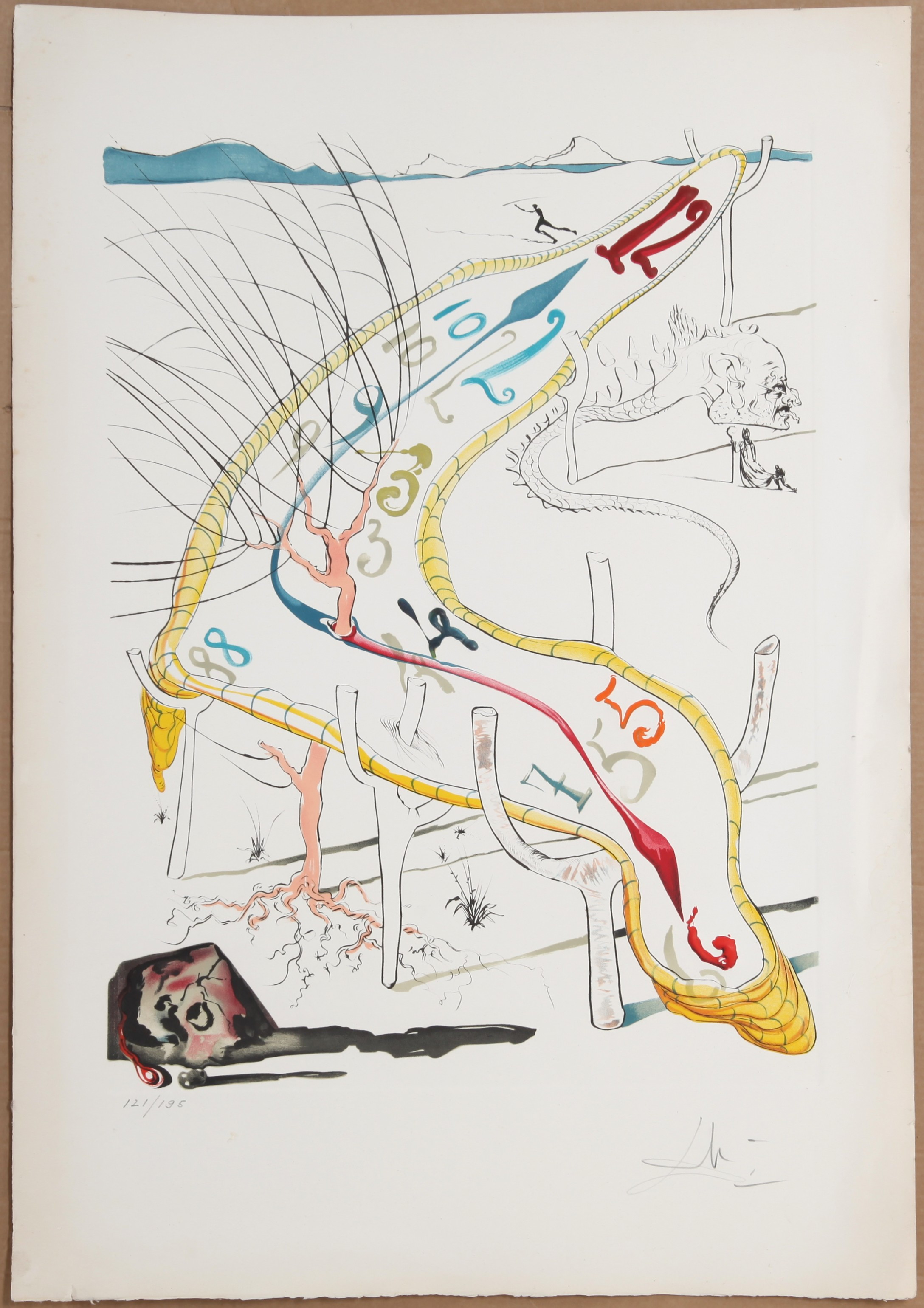 SALVADOR DALÍ. 1904-1989. Färgetsning "The Gelatinous Watches of Space-Time", ur "The Conquest of the Cosmos", numrerad 121/195, signerad.