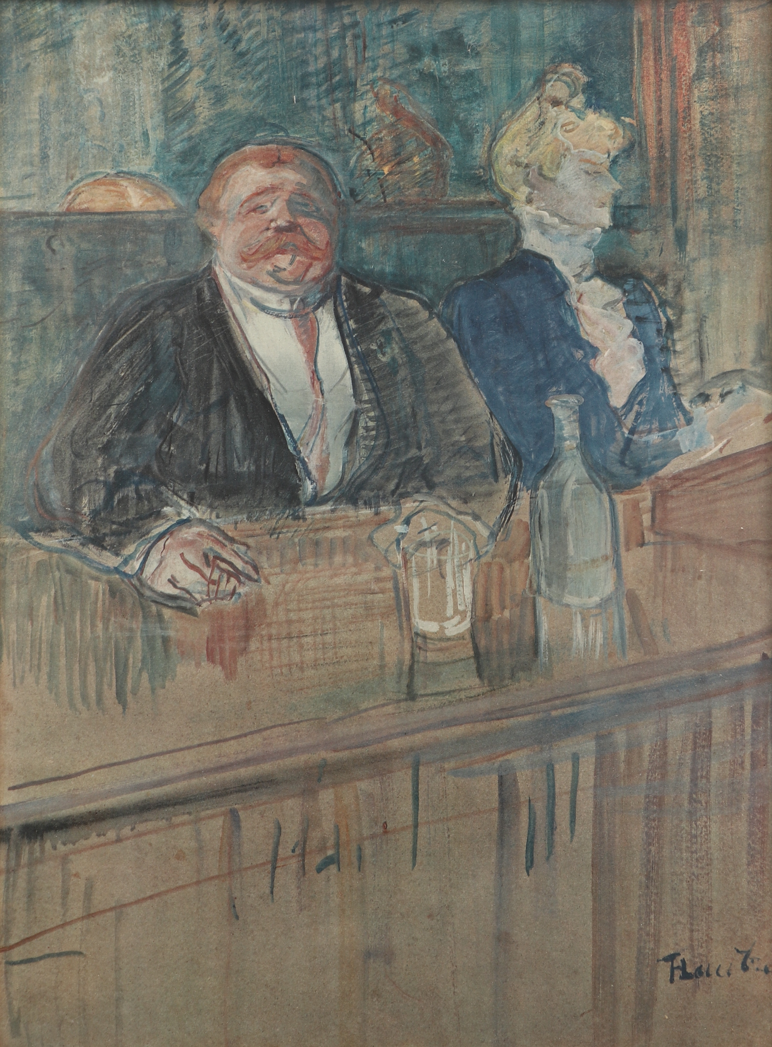 HENRI DE TOULOUSE-LAUTREC. Efter. Tryck, "I baren: Kunden och den bleka kassörskan", tryckt signatur.