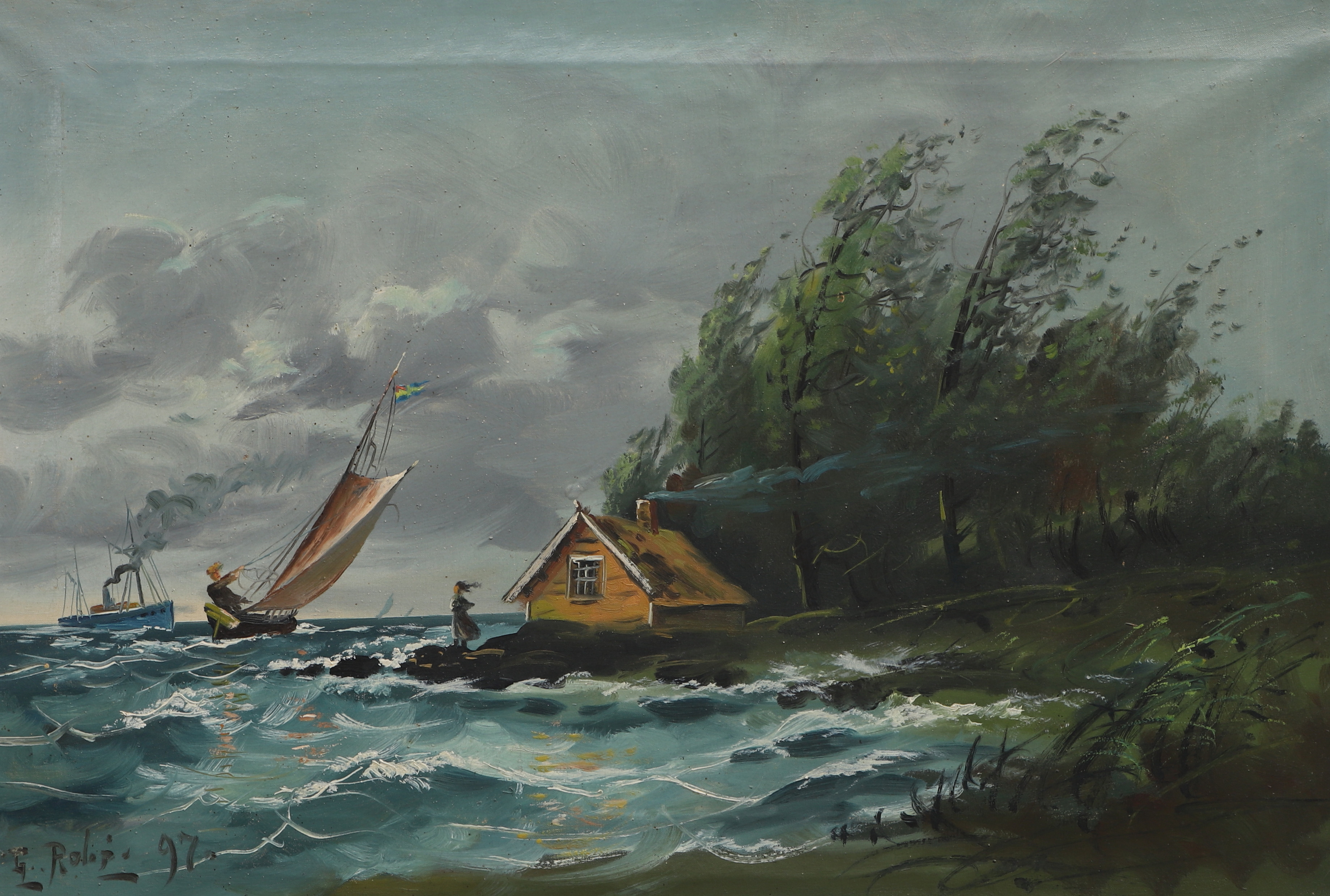 OIDENTIFIERAD KONSTNÄR. Olja på duk, Sjömanshustru, signerad, daterad 1897.