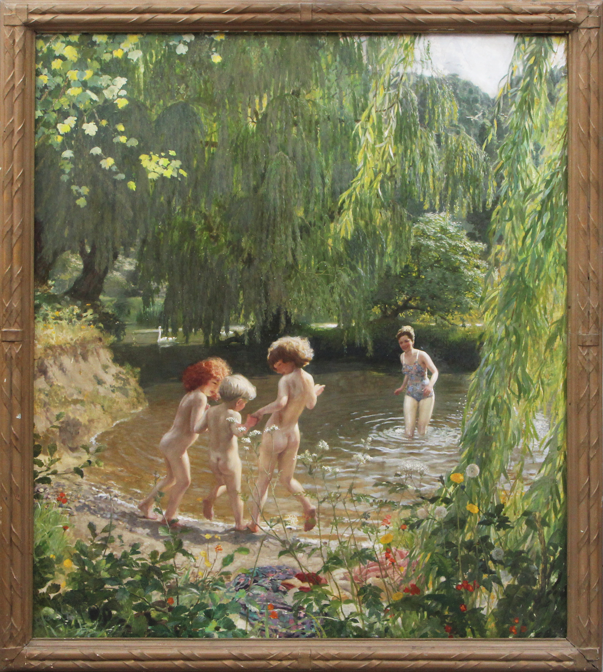 EDMUND G EKDAHL. OLJA, på duk, Sannolikt utställd på The Royal Academy 1921 med titeln En Svensk sjö, etiketter a tergo.