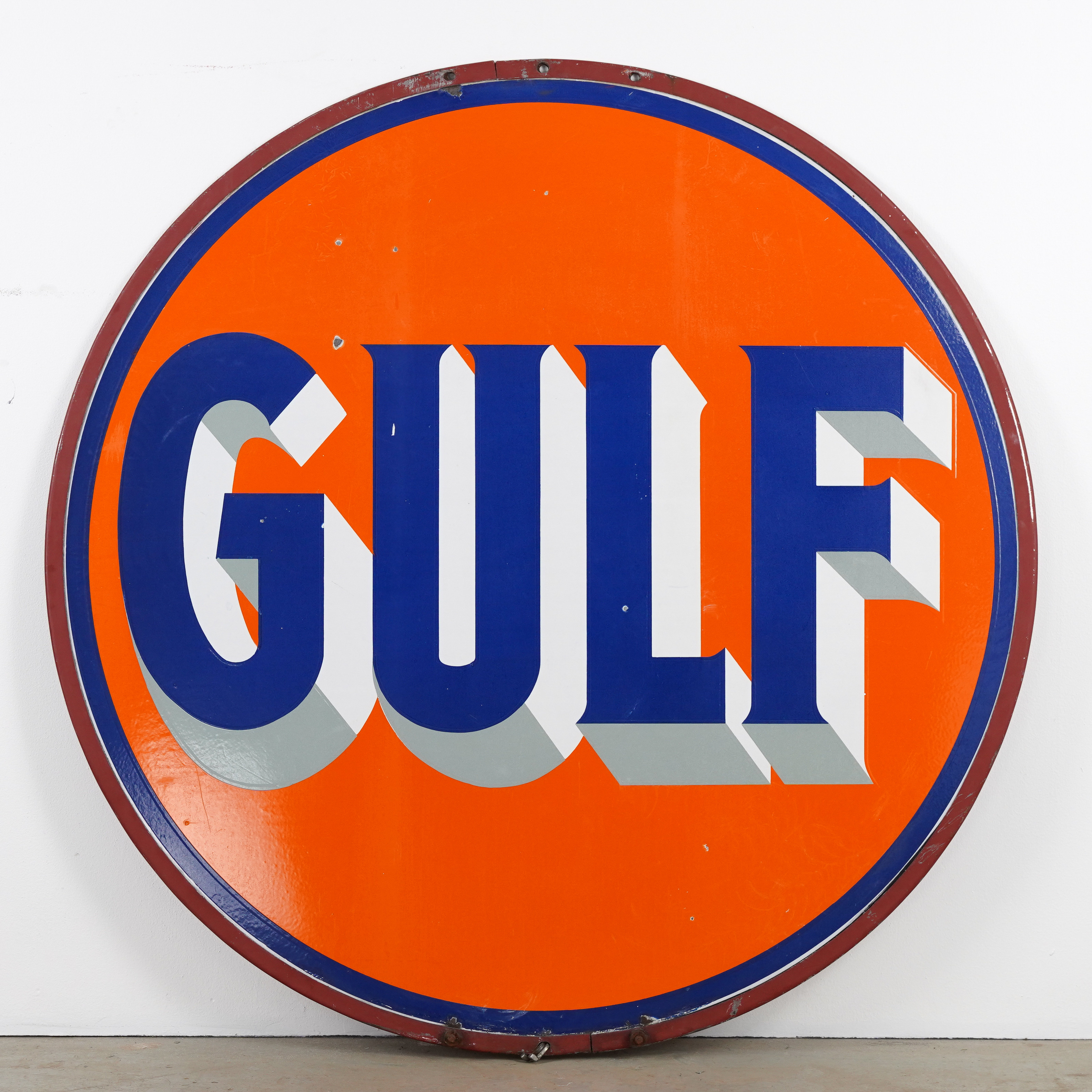 GULF, emaljskylt, diameter 150 cm, 1940-tal.