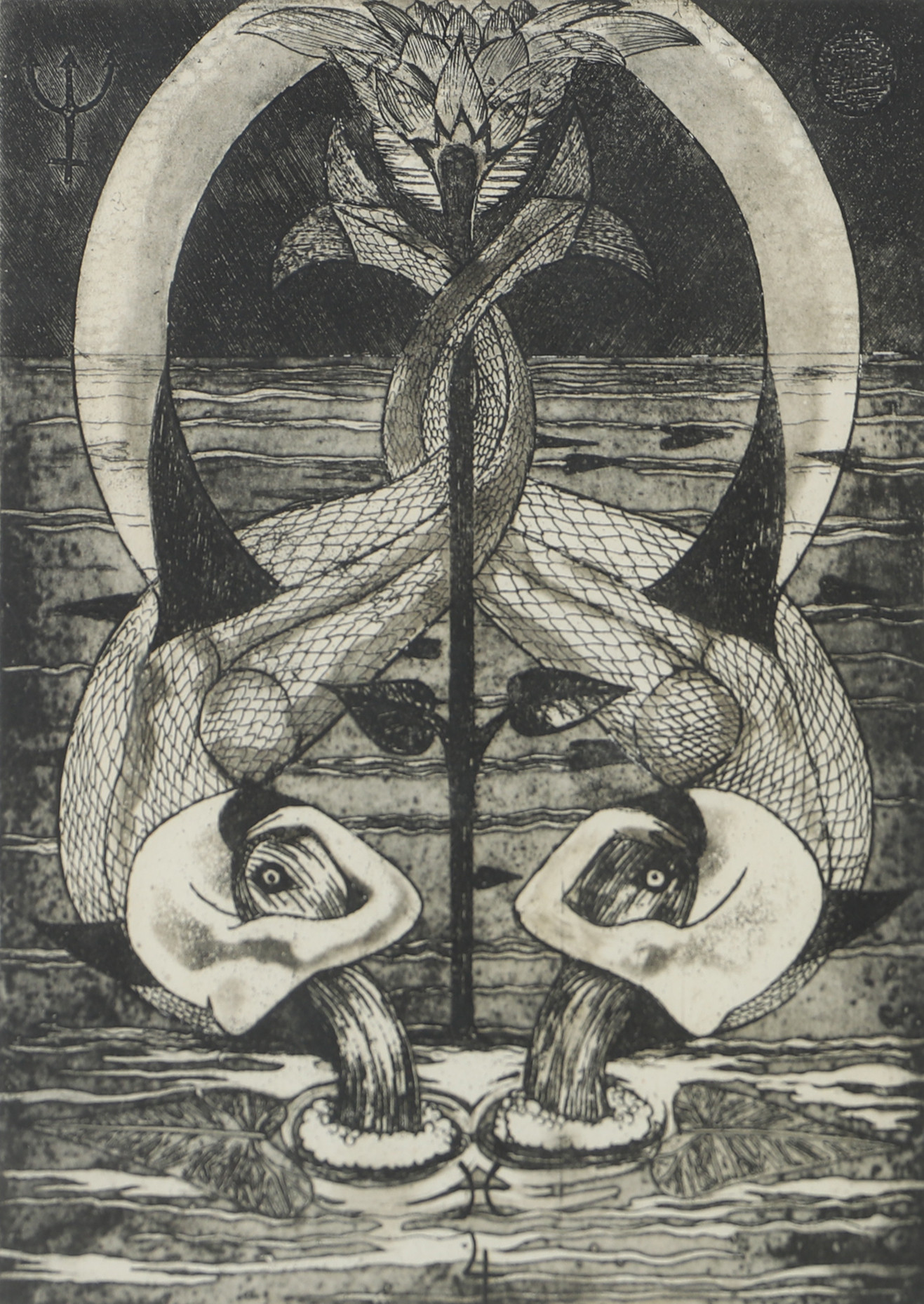 SHEILA MCLURKIN. "Pisces", etsning, otydligt signerad 1980.