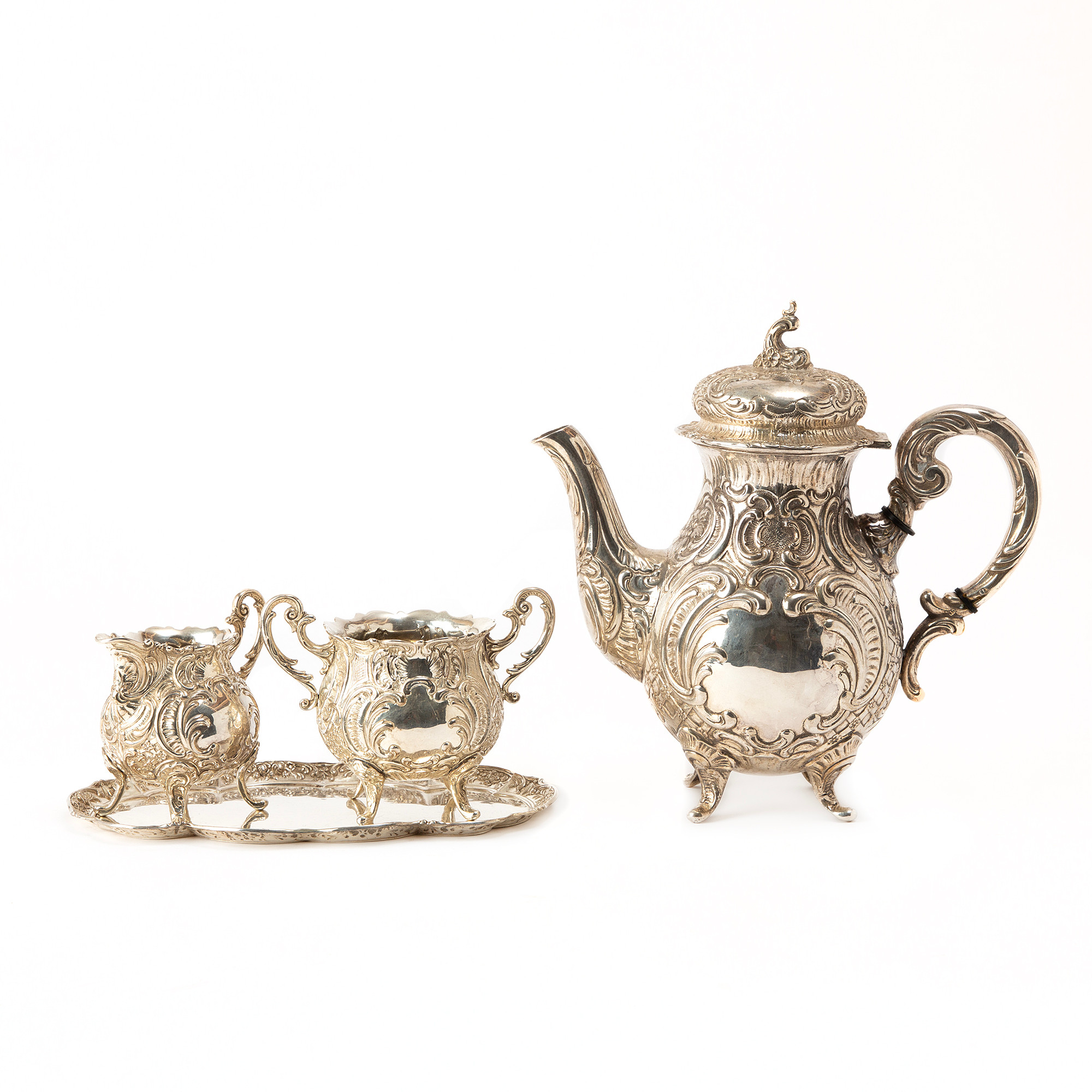 KAFFESERVIS, 4 delar, silver, GEWE, Malmö, 1951 och 1952.