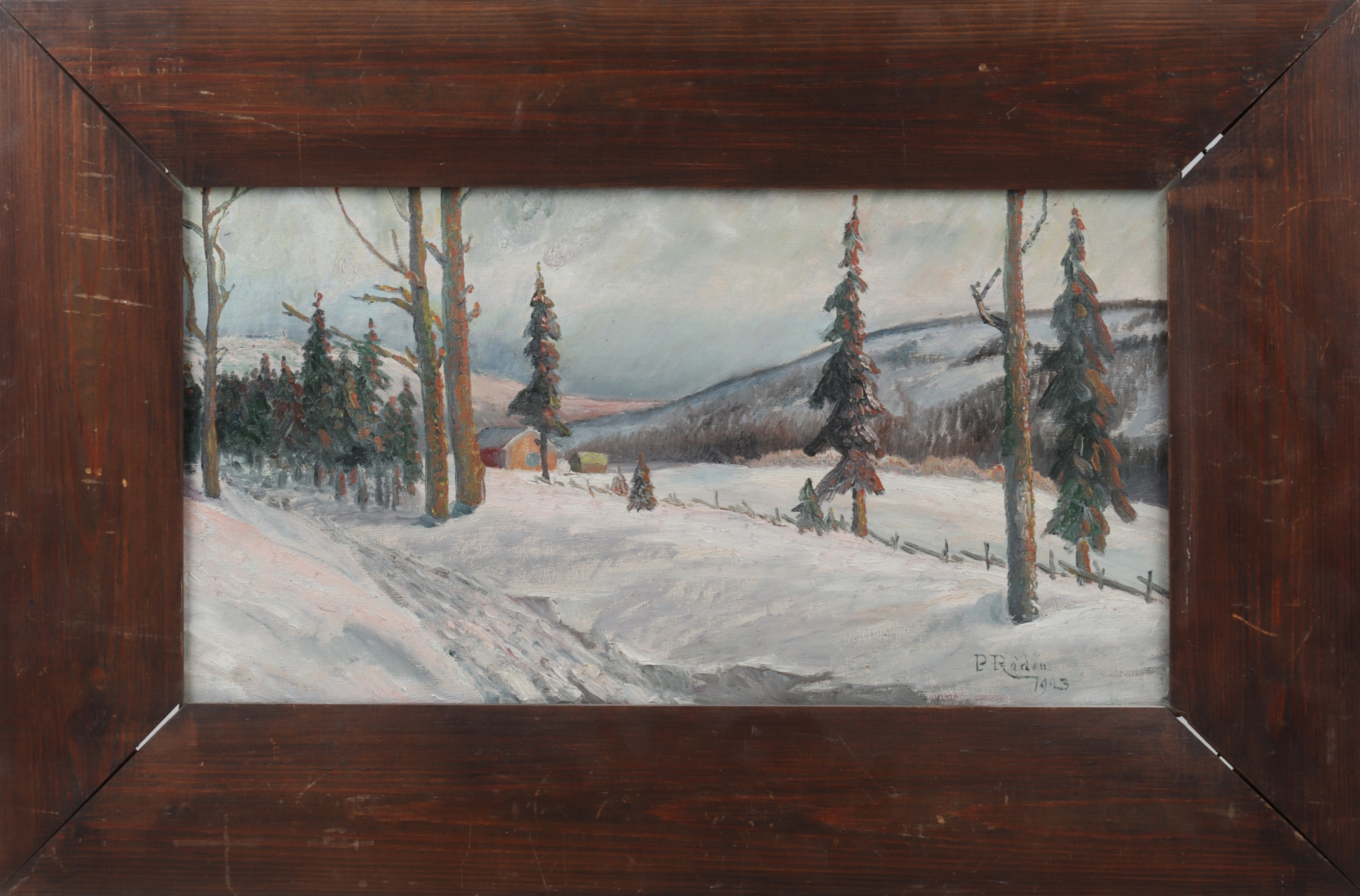 OIDENTIFIERAD KONSTNÄR. Vinterlandskap, olja på duk, signerad och daterad P. Röden 1923.