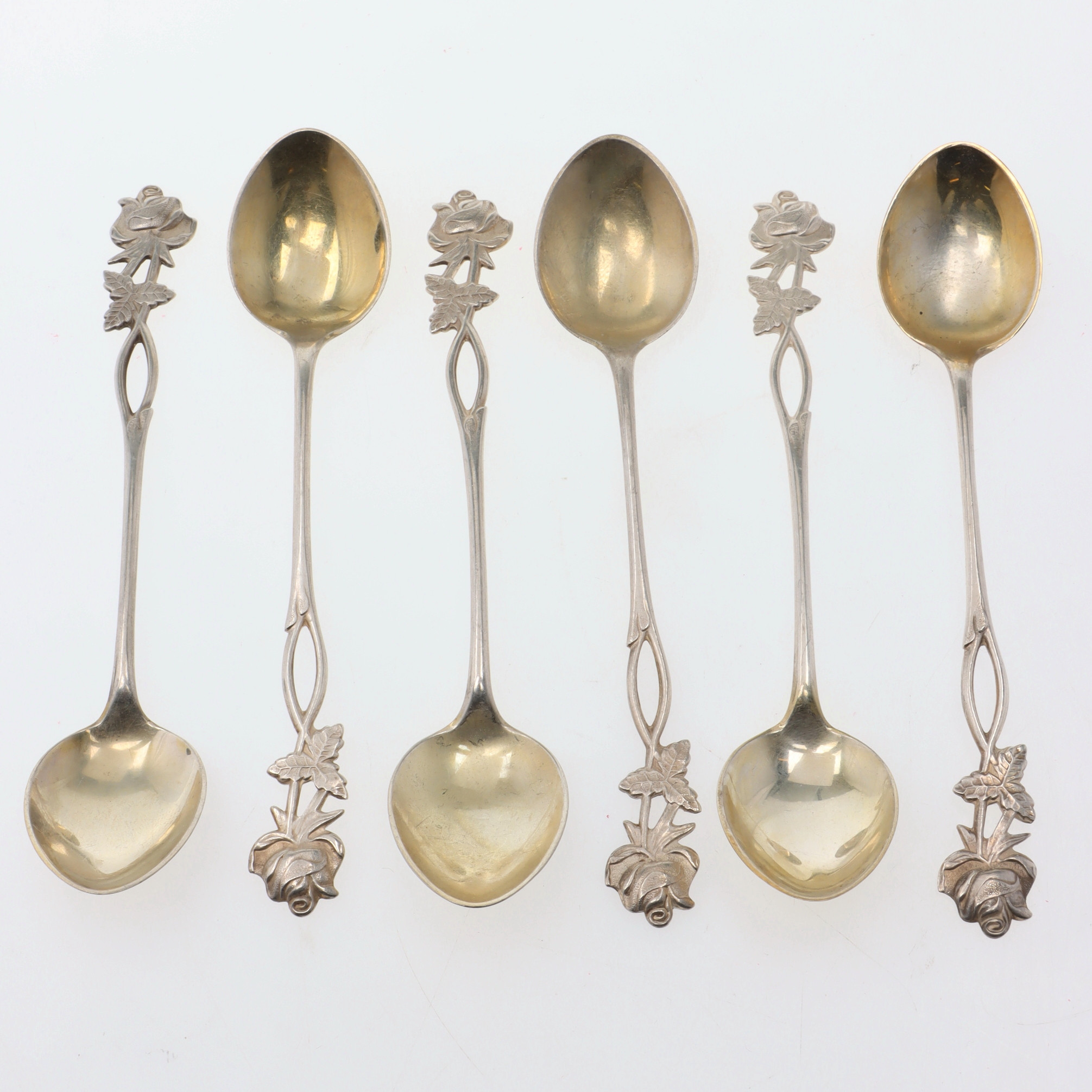 TESKEDAR, 6 st, silver, rosskaft, Auran Kultaseppä Oy, 1900-talets andra hälft.