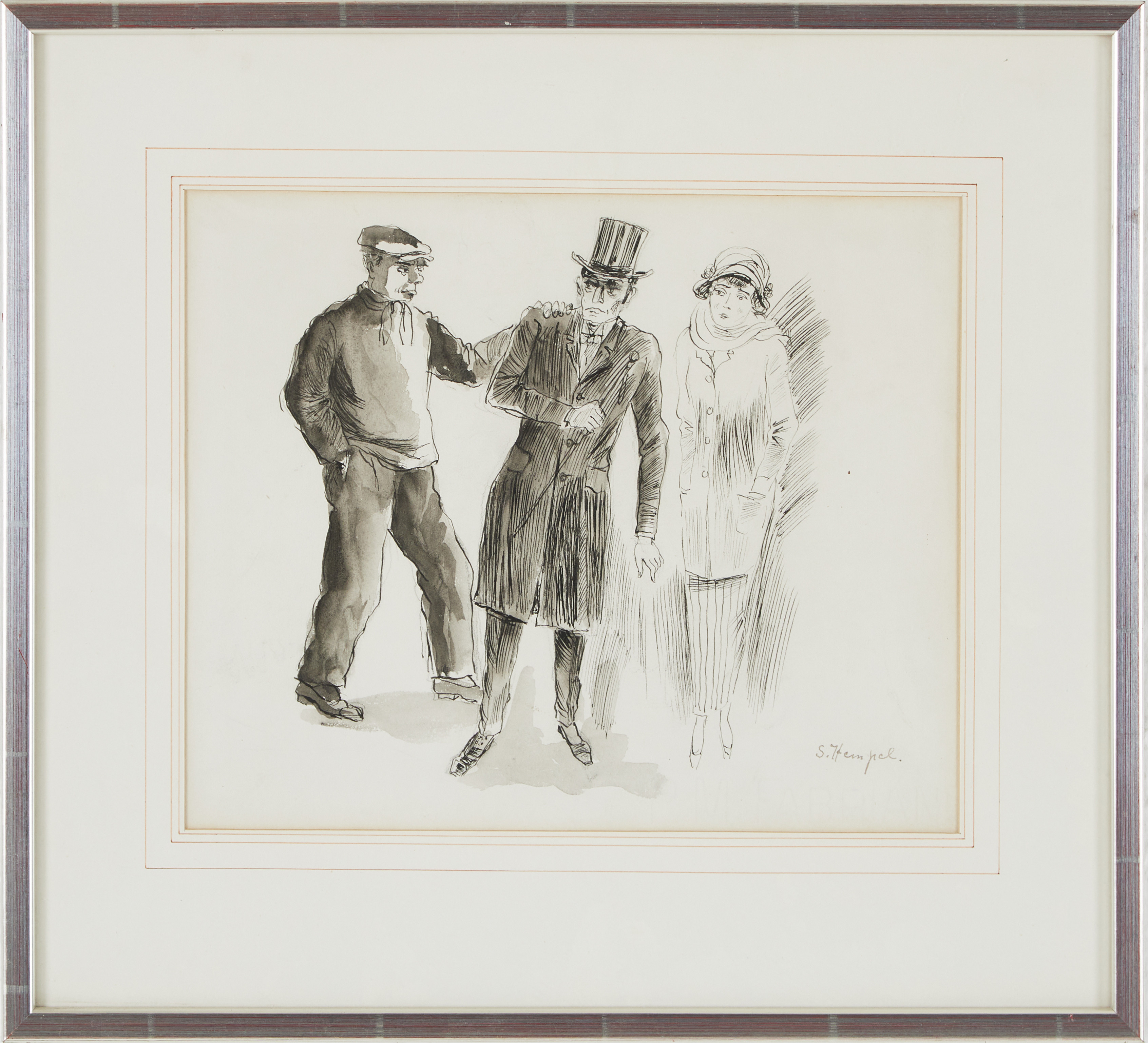HILDING NYMAN / SVEN HEMPEL. Illustrationer (2), signerade, kol och tusch.