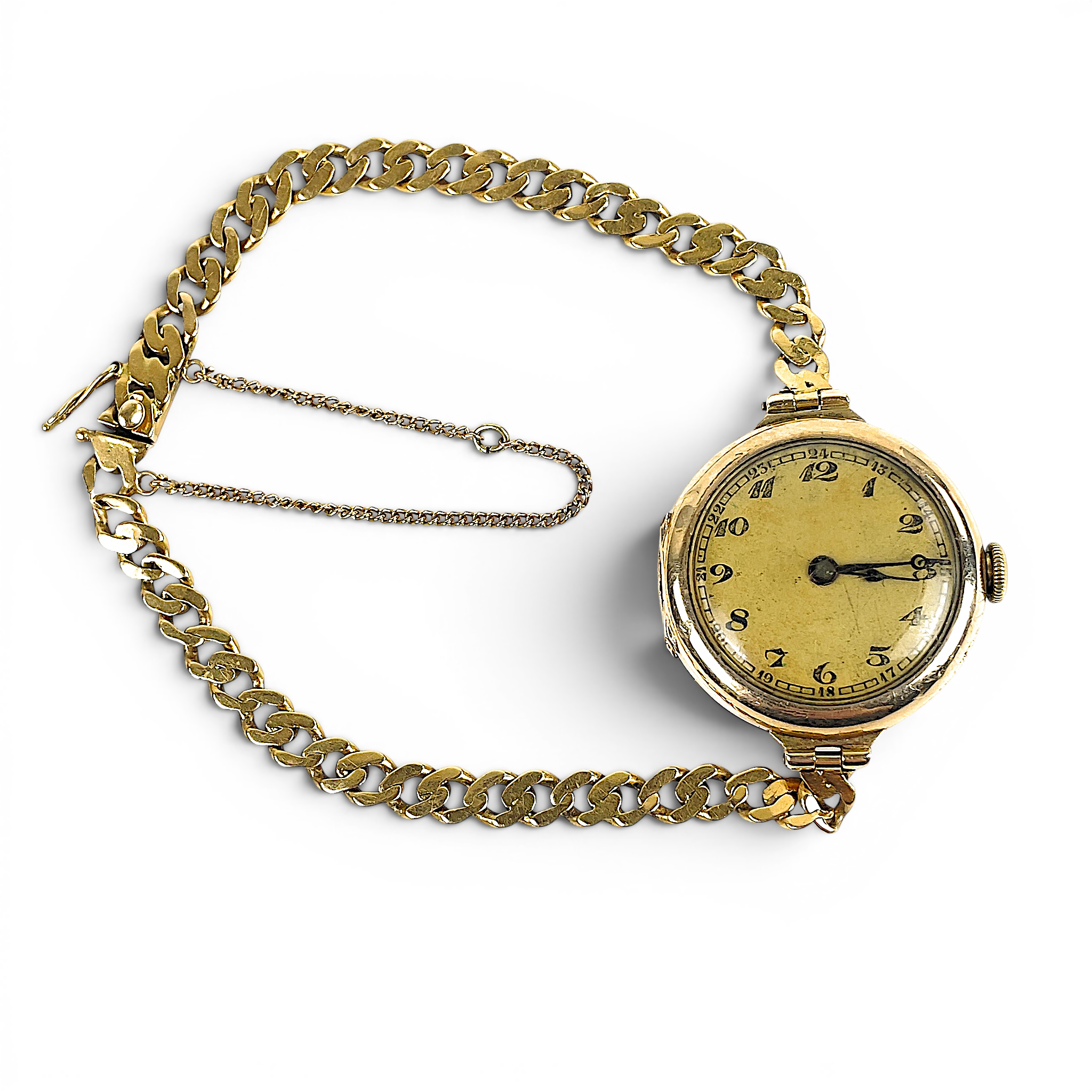 ARMBANDSUR, 14K guld med armband manglad pansarlänk i 18K guld.