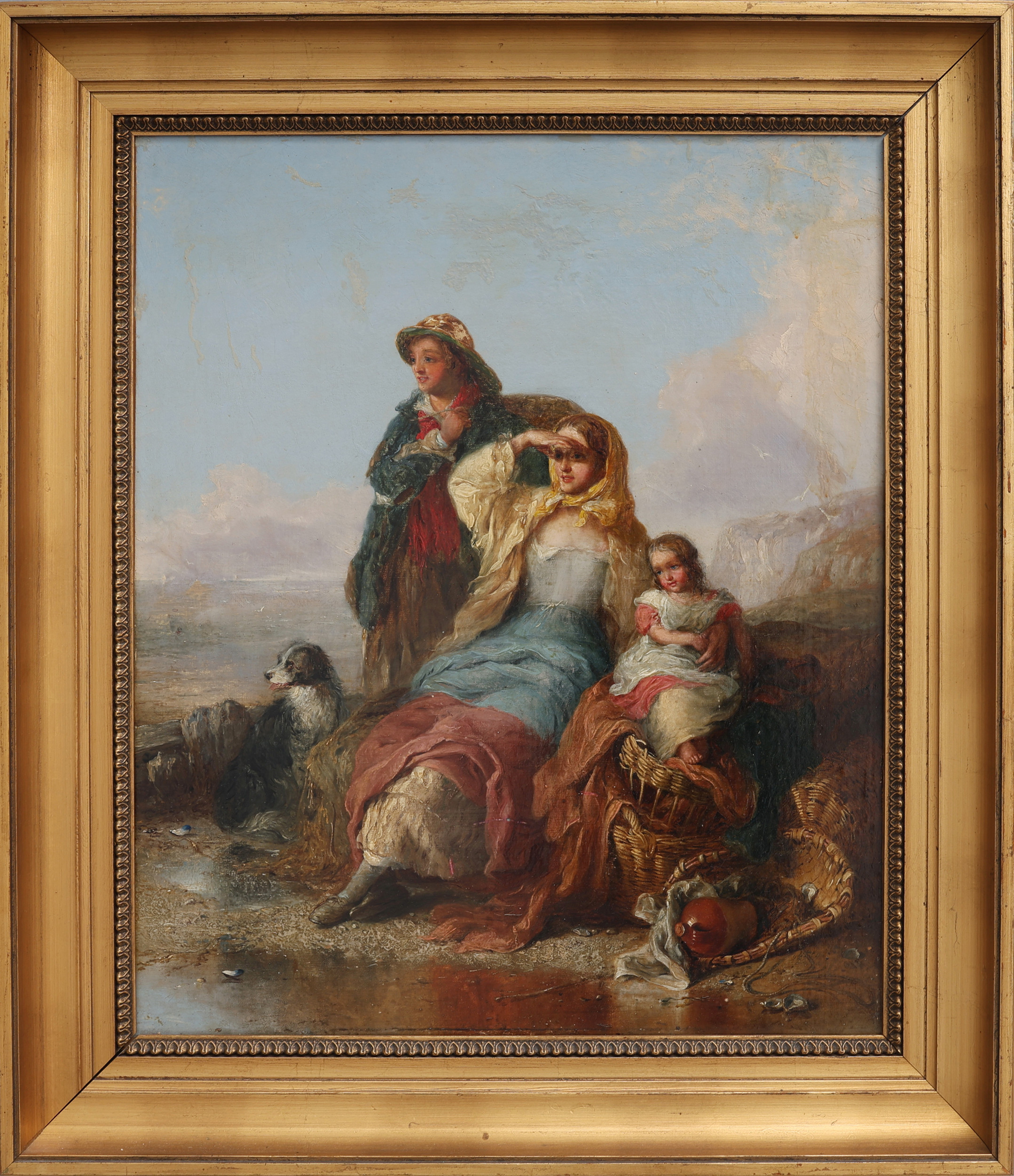 HENRY PERLEE PARKER 1795-1873. OLJA PÅ DUK, DUBBLERAD PÅ PANNÅ, FISKARFAMILJ, SIGNERAD OCH DATERAD 1863.