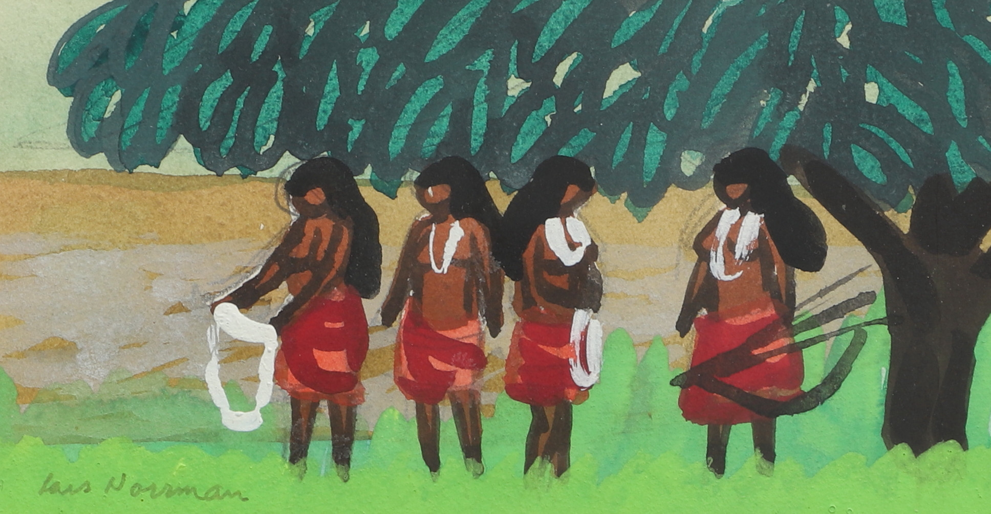 LARS NORRMAN. Gouache, figurscen, signerad, 1900-tal.