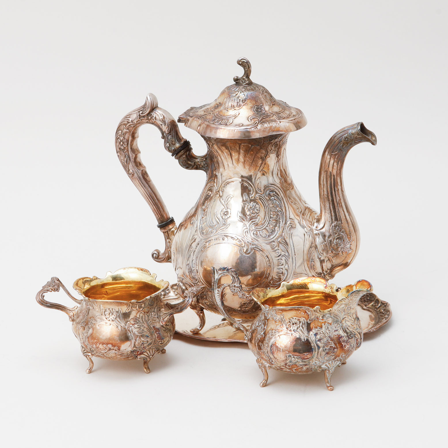 KAFFESERVIS, 4 delar, GEWE, silver, vikt ca 1520 gram.