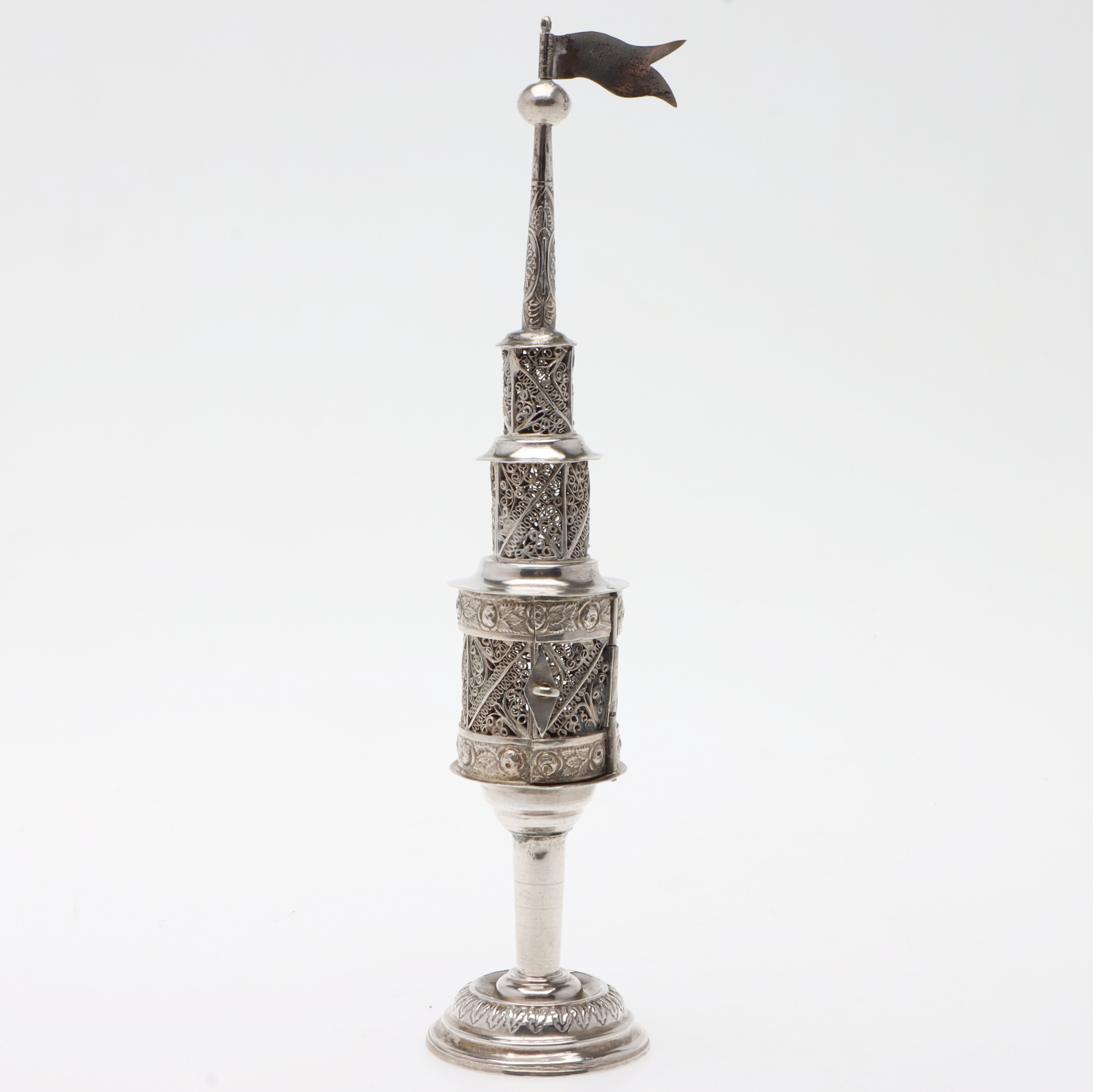 KRYDDTORN/BESAMIN, silver, Judaika, oidentifierade stämplar.