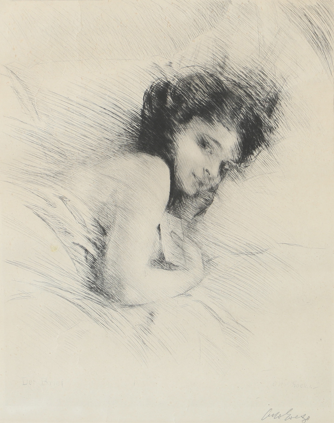 OTTO GOETZE. "Der Brief", etsning, signerad.