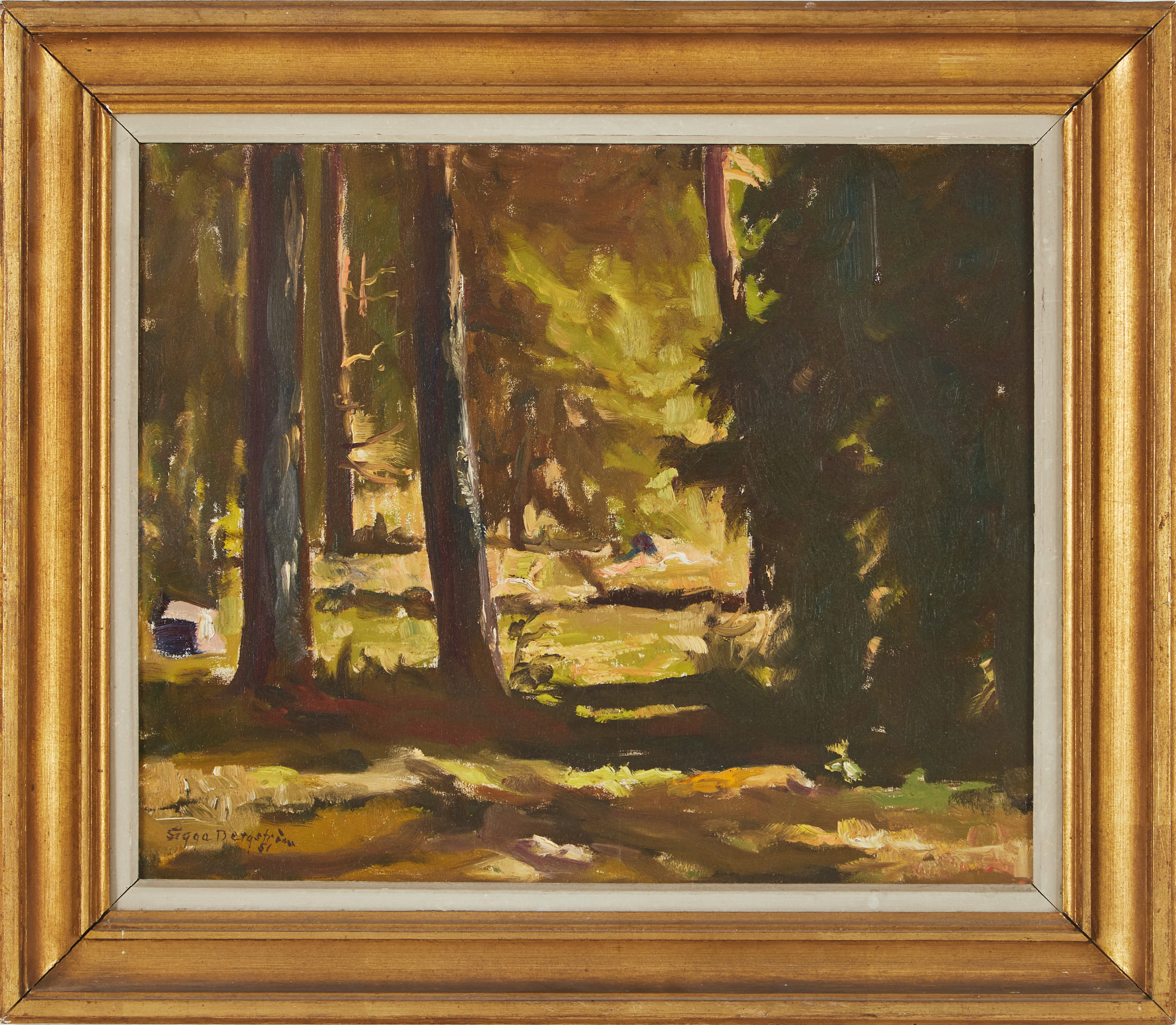 SIGGE BERGSTRÖM. (1880-1975). Skogsmotiv, olja på pannå, signerad och daterad Sigge Bergtröm -51.