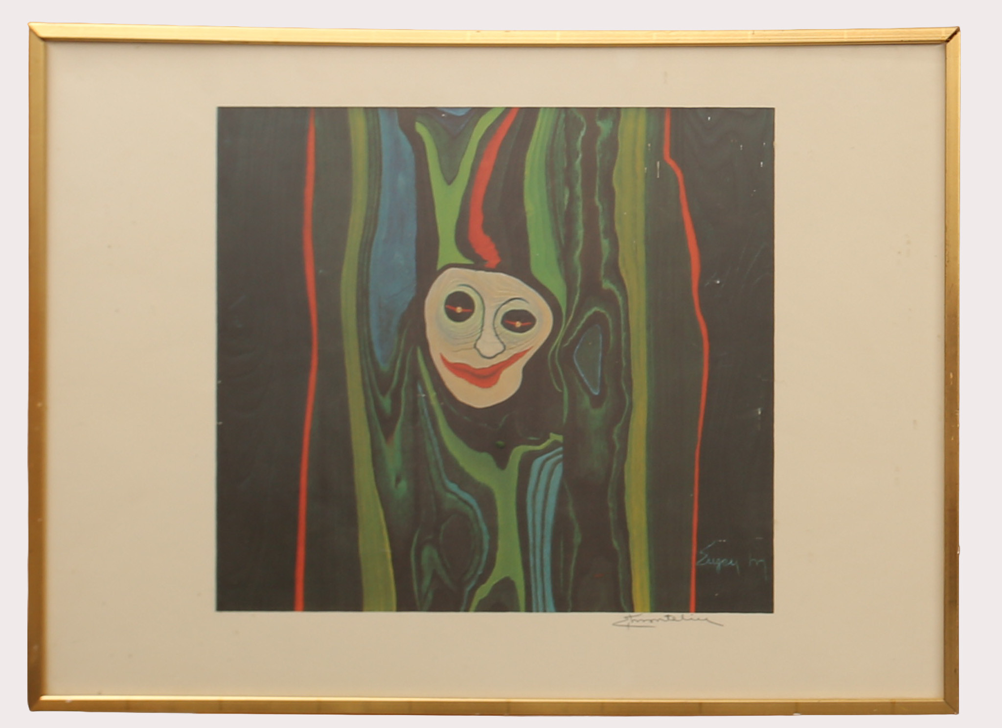 EUGEN MONTELIN. , färglitografi, "Clown", Trädgubbe. 1900-talets tredje fjärdedel. Signerad i trycket, och med blyerts i marginalen.
