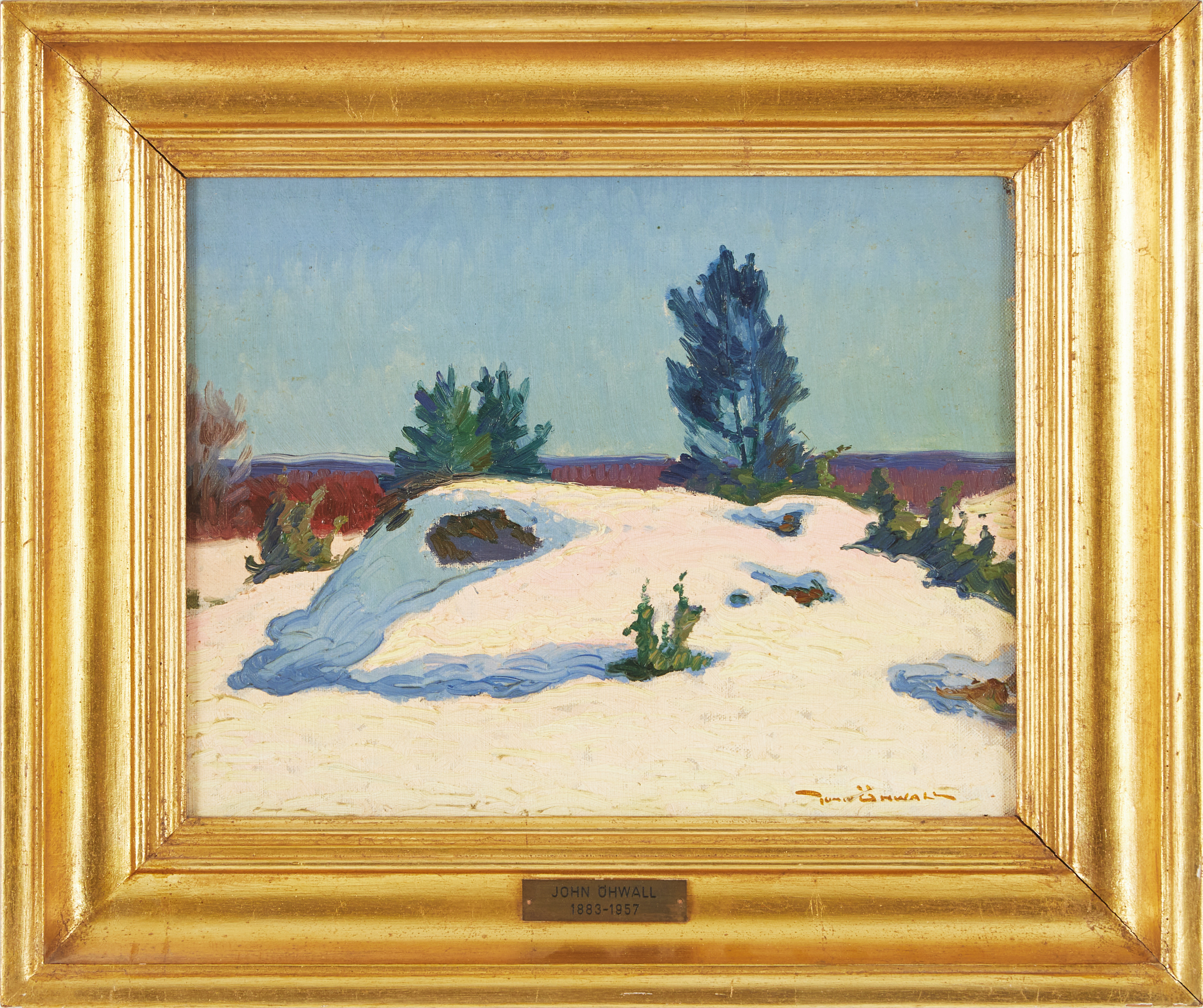JOHN ÖHWALL. (1883-1957). Landskapsmotiv, signerad, olja på duk uppfodrad på pannå.