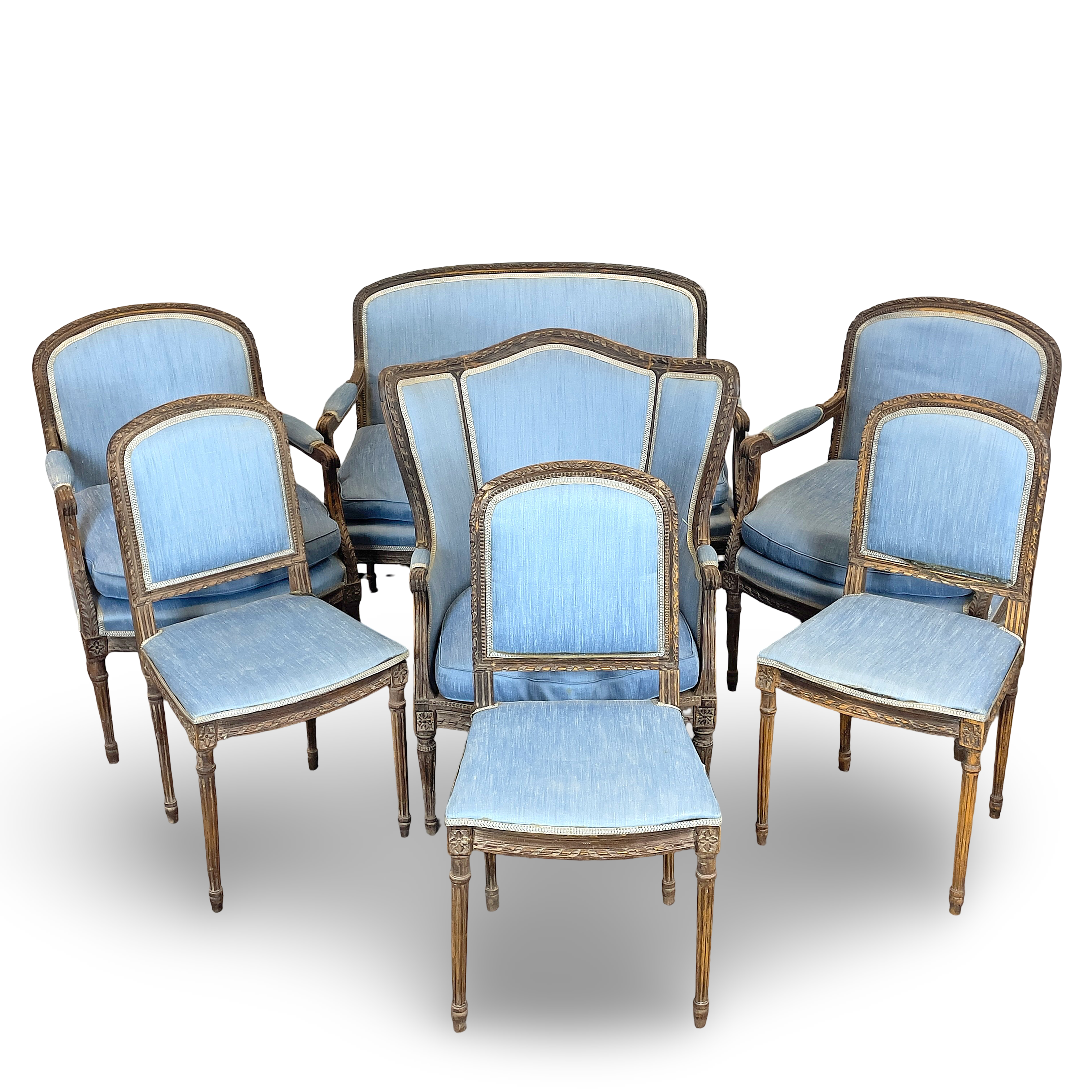 SALONGSGRUPP, 7 delar, 1800-talets andra hälft, Gustaviansk stil, Proveniens har stått hos Jarl Kulle.