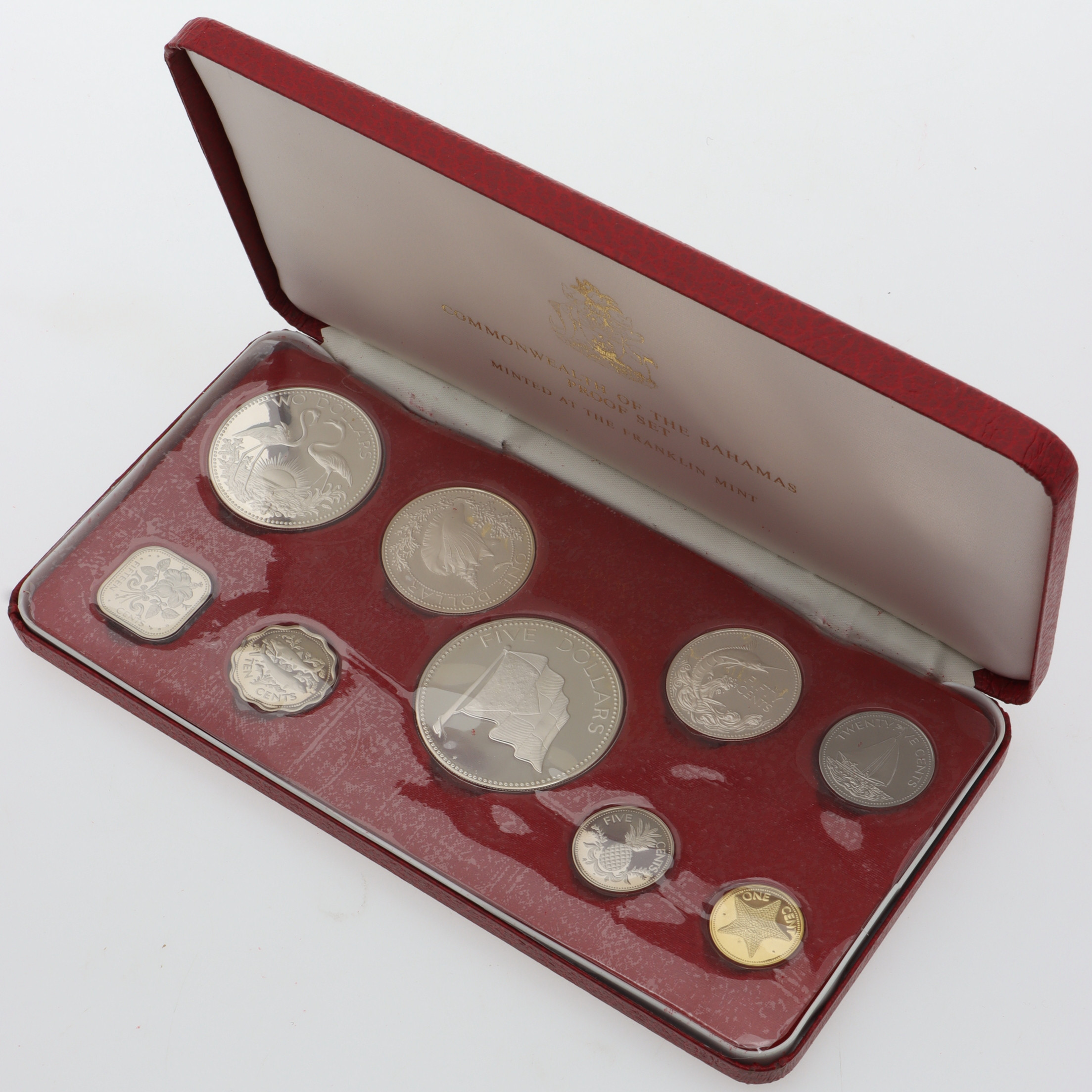 MYNTSET, 9 st, delvis silver, Commonwealth of the Bahamas, 1974.
