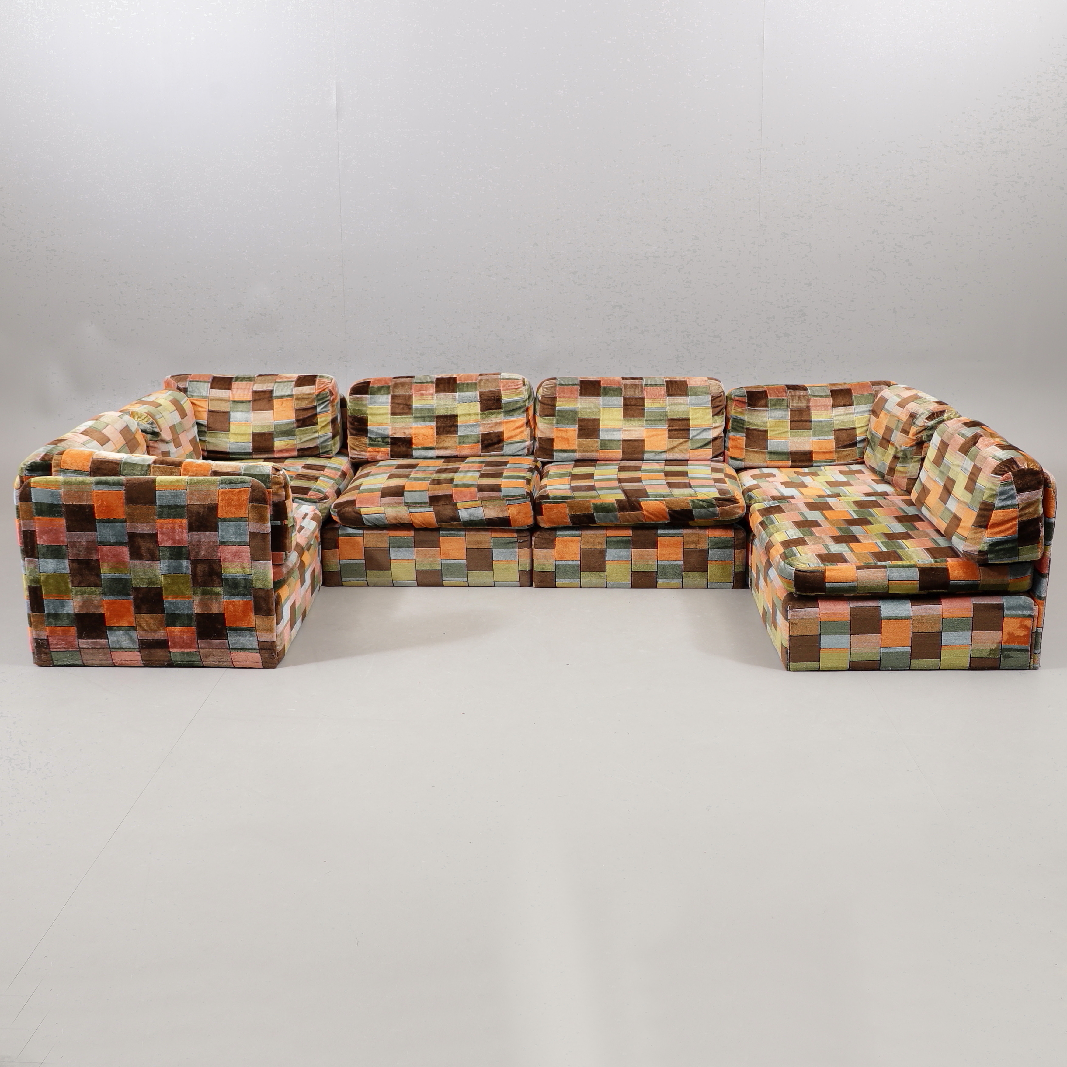 MODULSOFFA, 6 delar, plysch, 1970-tal.