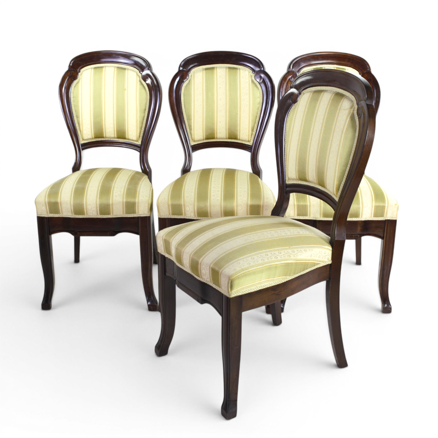 STOLAR, 4 st. empire / Karl-Johanstil, mahogny, sidenklädsel, 1900-tal.