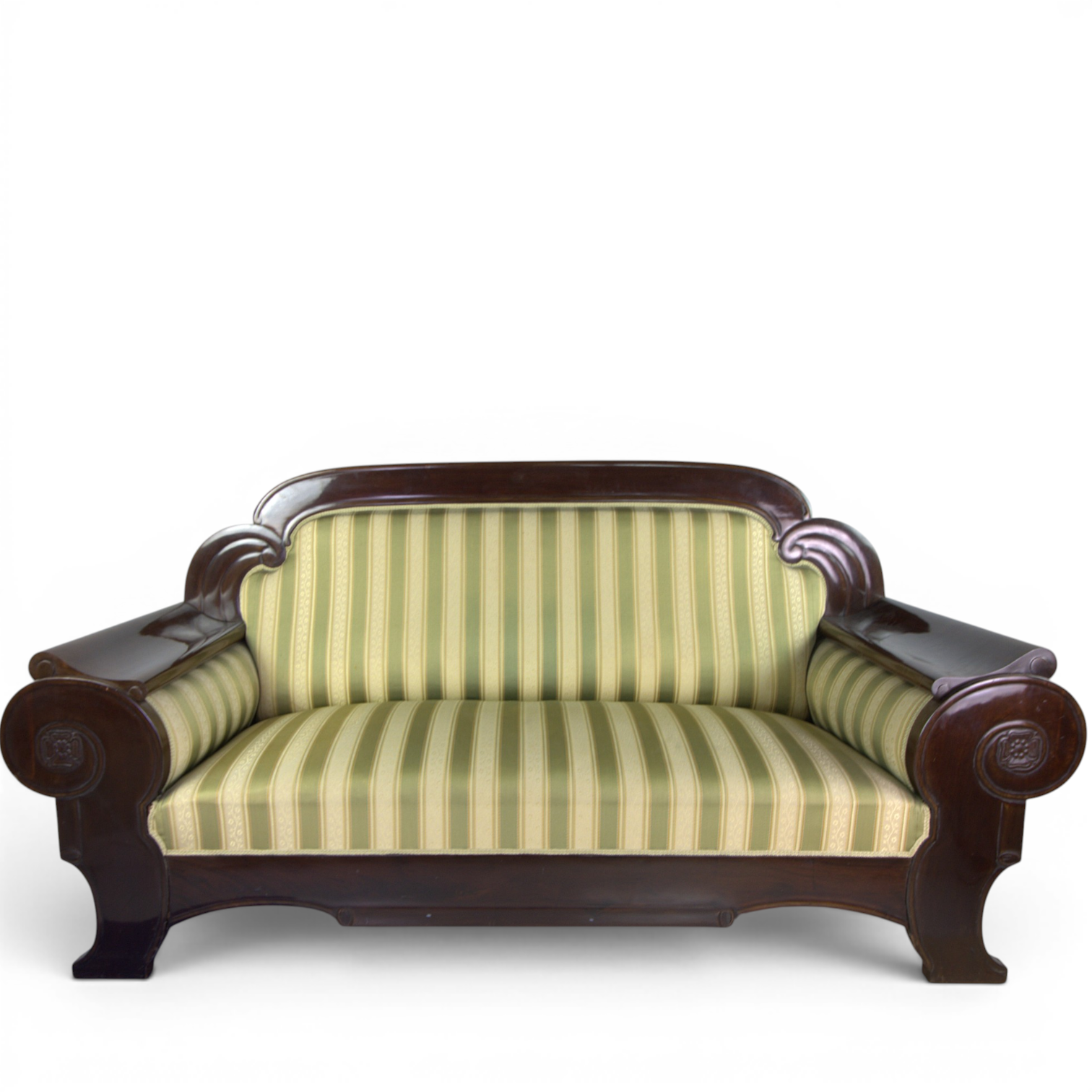 SOFFA, empire / Karl-Johanstil, mahogny, klädsel av siden, 1900-tal.