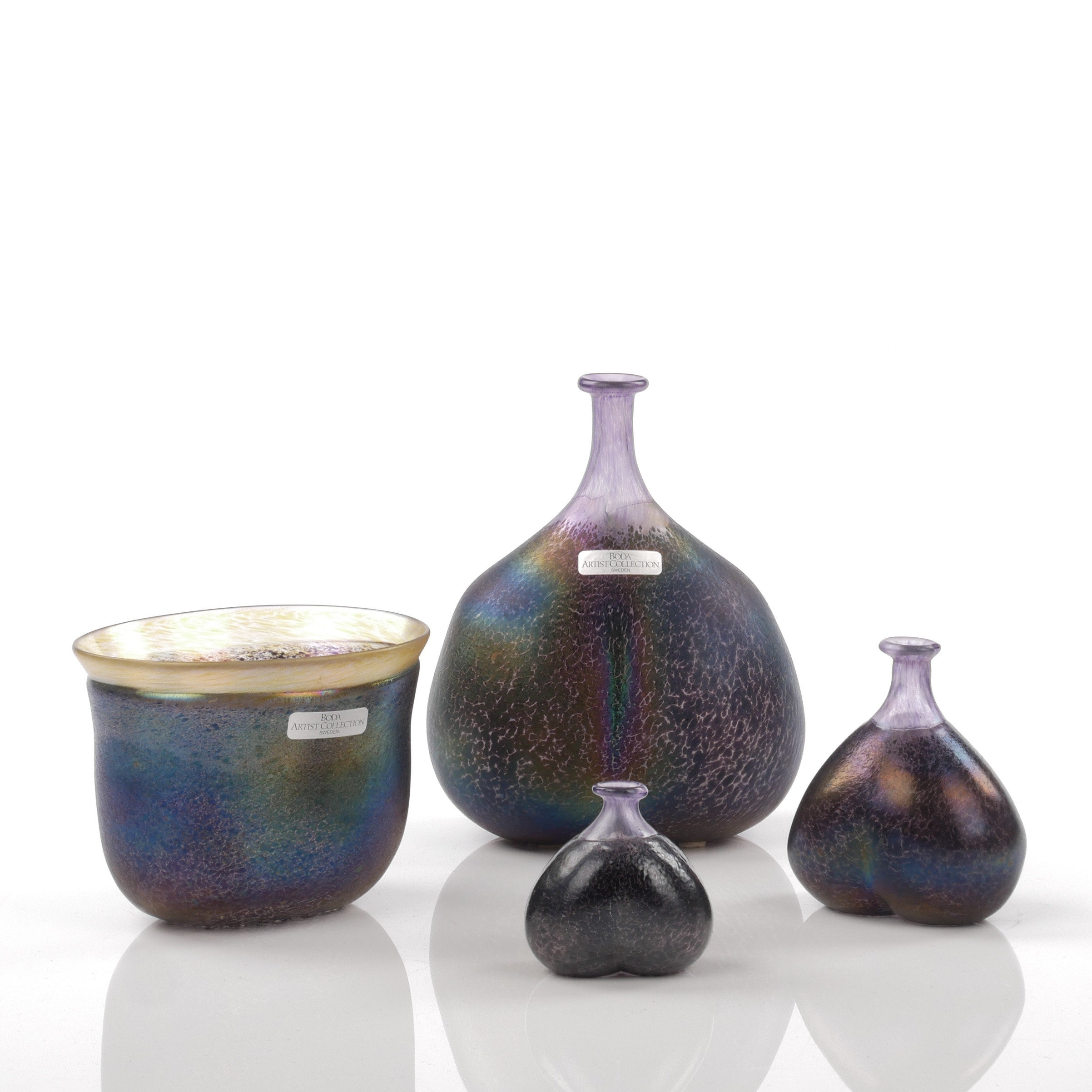 BERTIL VALLIEN. Vaser och skål, 4 st, glas, "Vulcano", Kosta Boda.