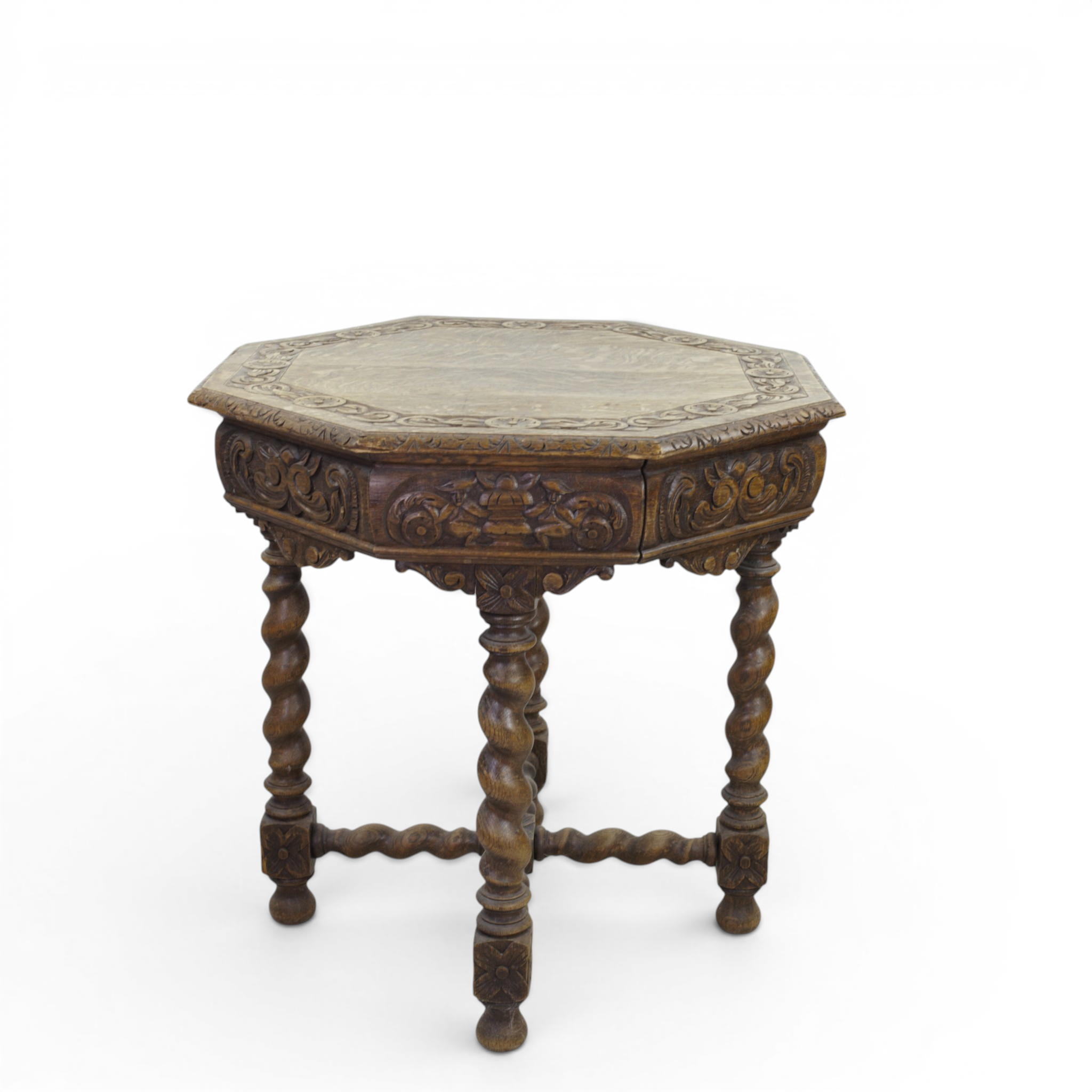 BORD, barockstil, oktagon, skuren ek, kopplade ben, 18/1900-tal.