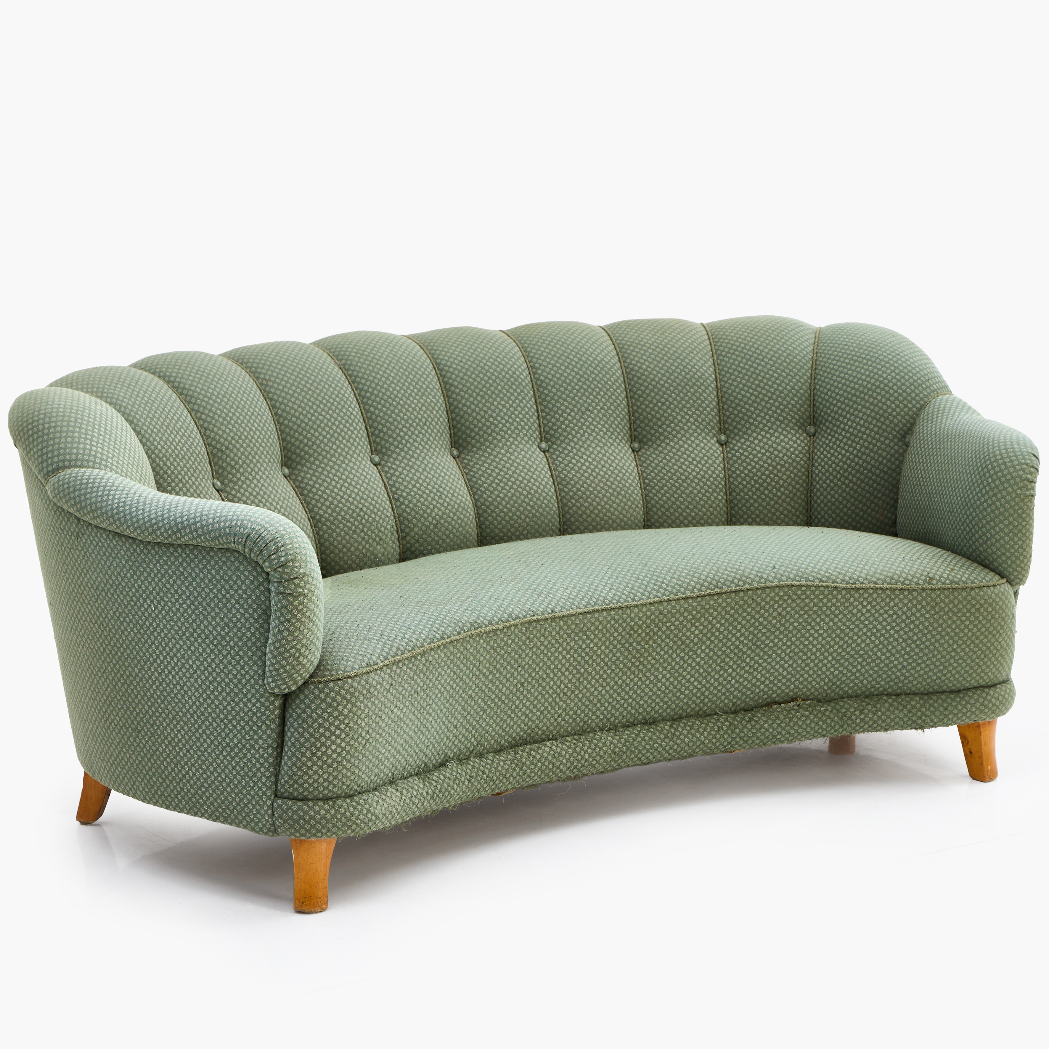 SOFFA, Swedish Modern, 1940-tal, ben i bok, grön klädsel.