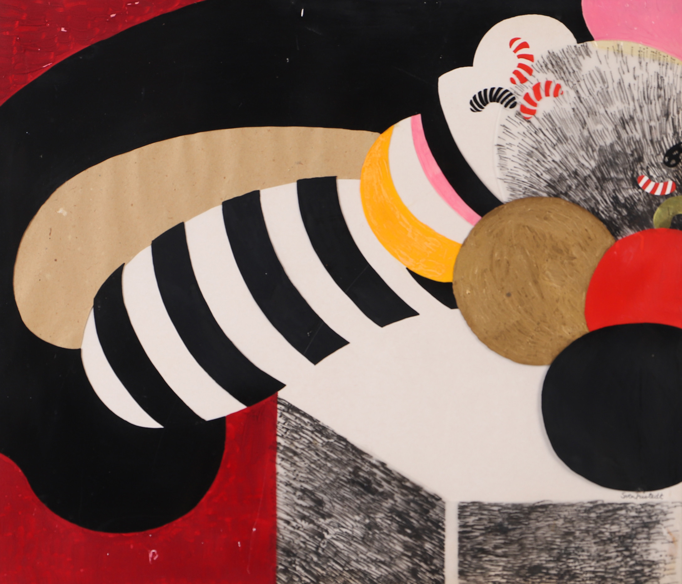 SVEN FRISTEDT. Komposition, collage/blandteknik, signerad.