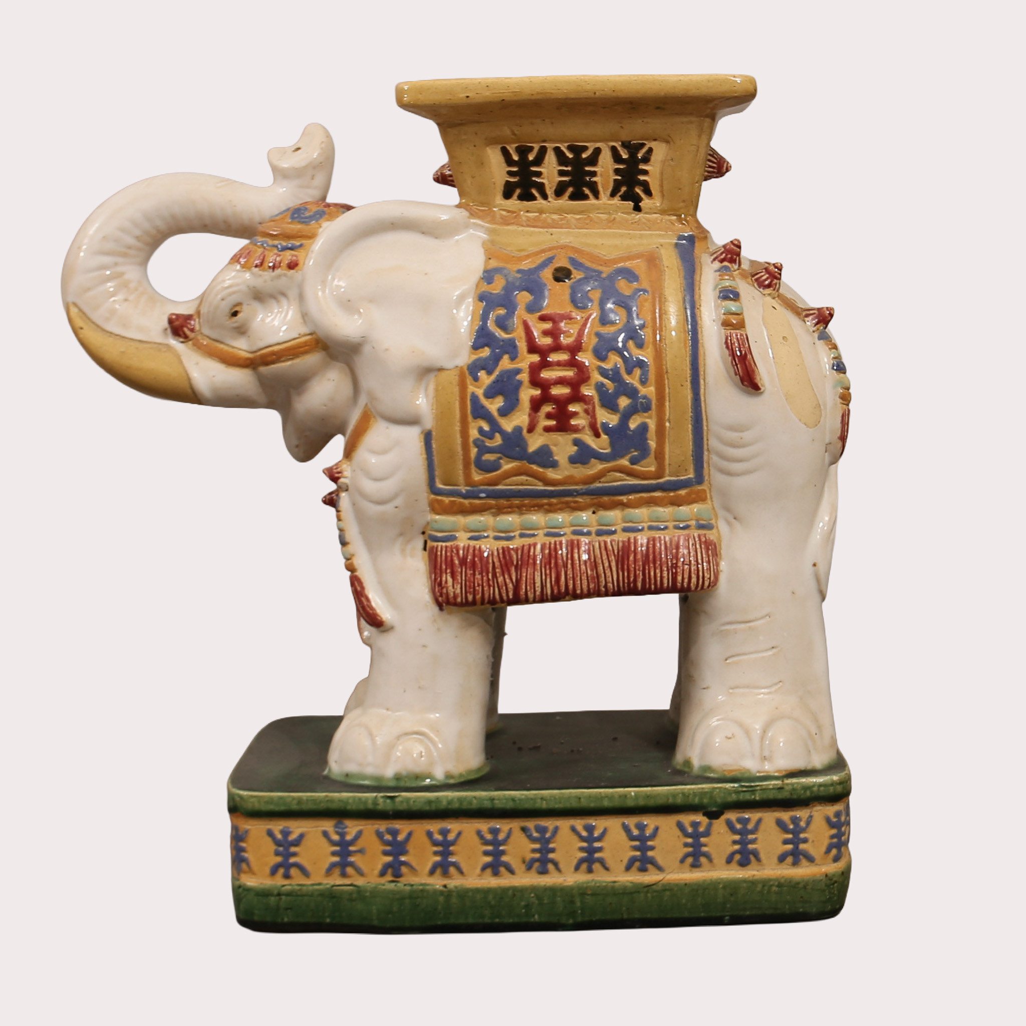 PIEDESTAL, keramik, grön elefant, 1900-talets andra del.