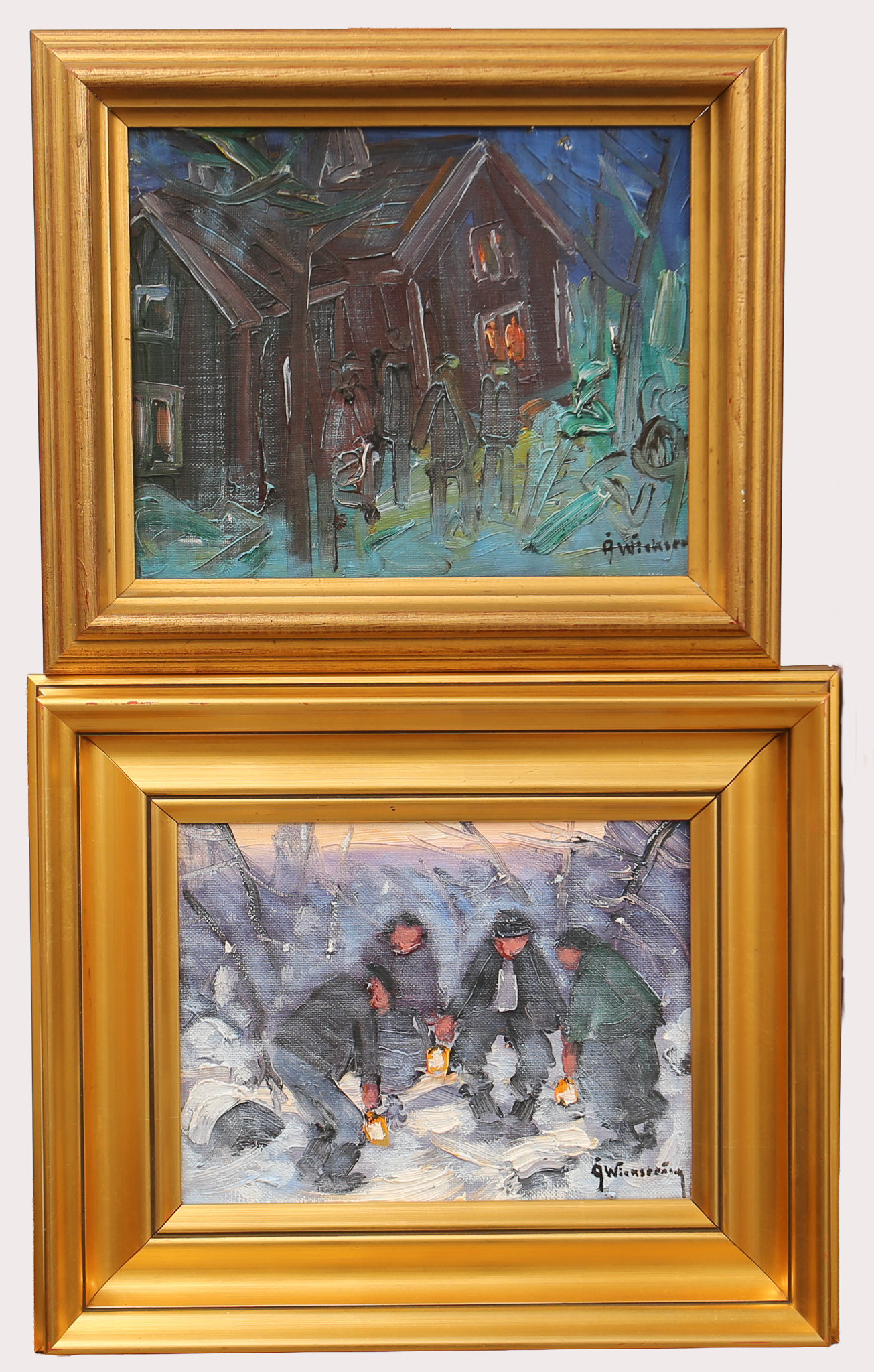 ÅKE WICKSTRÖM. Olja på duk, "samtal i kvällen", signerade, 2 stycken.