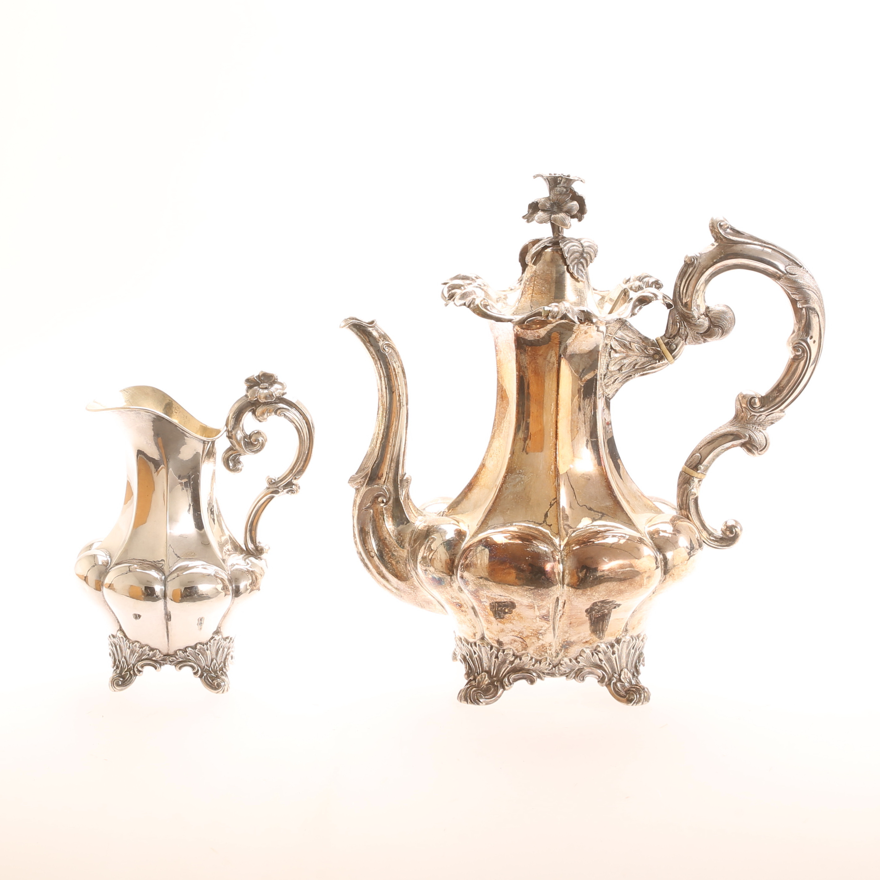 GUSTAF MÖLLENBORG. Kaffeservis, 2 delar, silver, Stockholm 1873.