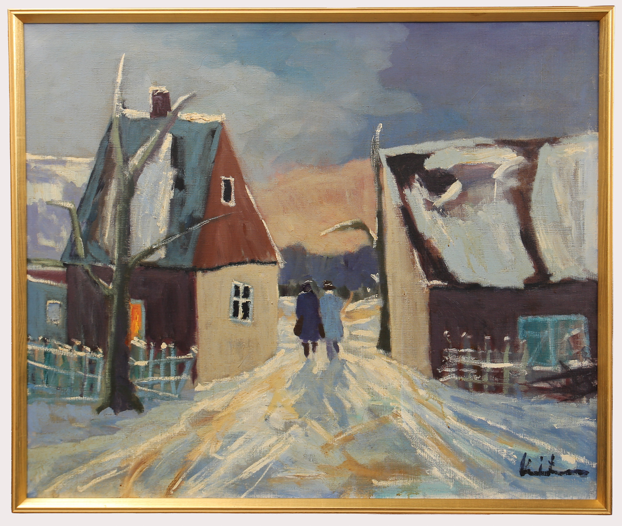 KAI CHRISTENSEN. Oljemålning på duk, promenad i vinterlandskap, signerad.