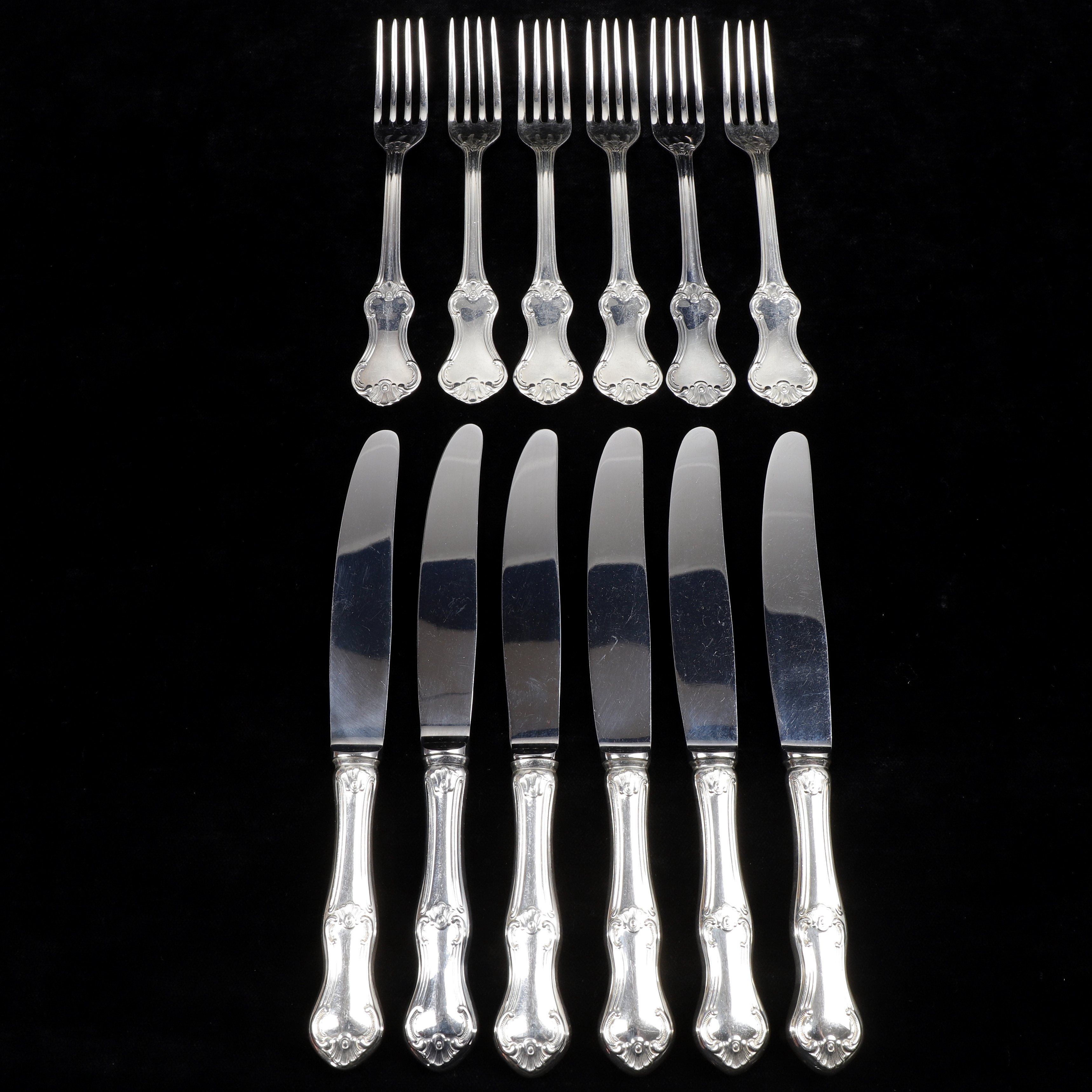 BESTICK, 12 st, silver, "Haga", MEMA, total vikt 589 gram.